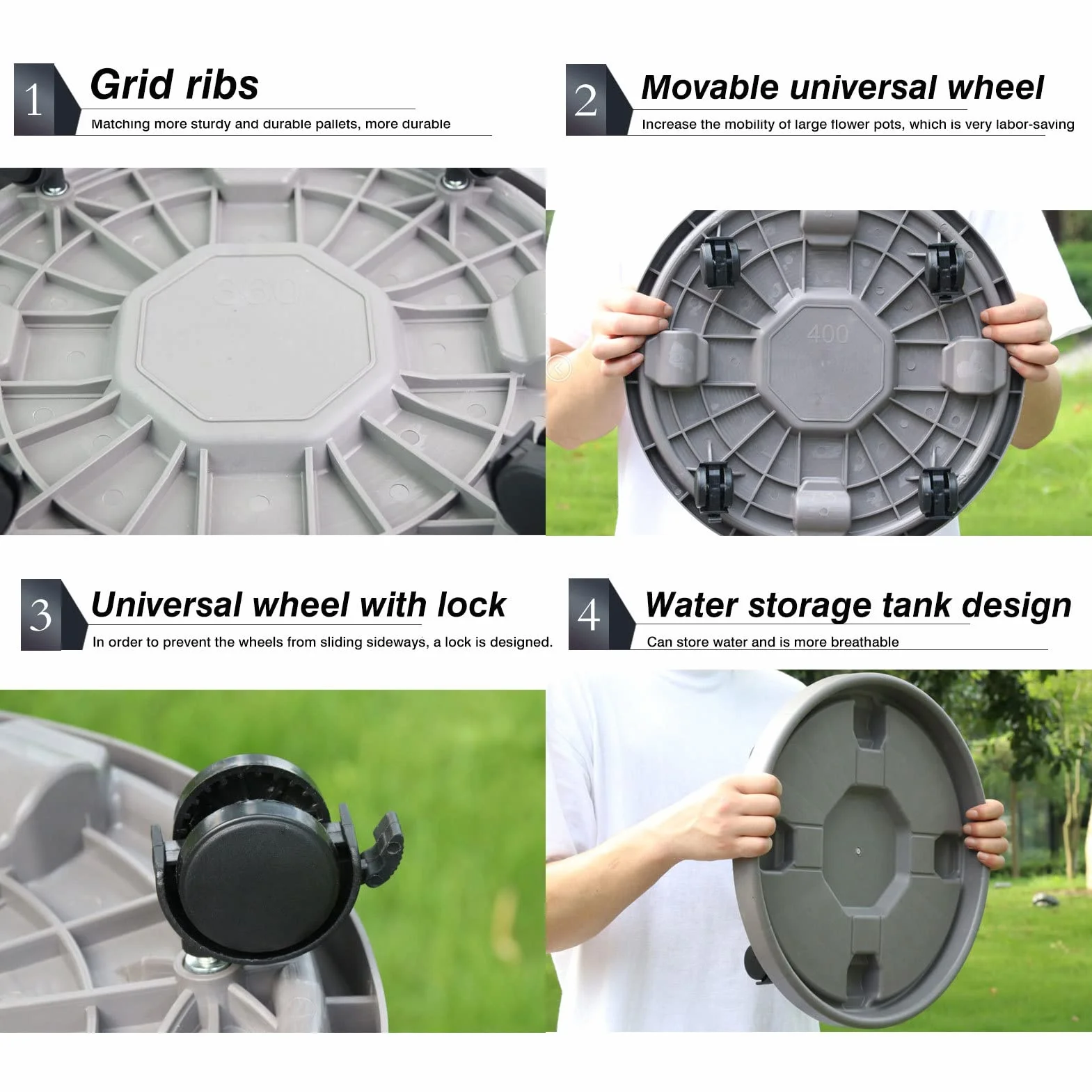 Support de Pot de Fleurs à Roues 23CM Chariot à roulettes Plantes Plateau à roulettes Intérieur Extérieur