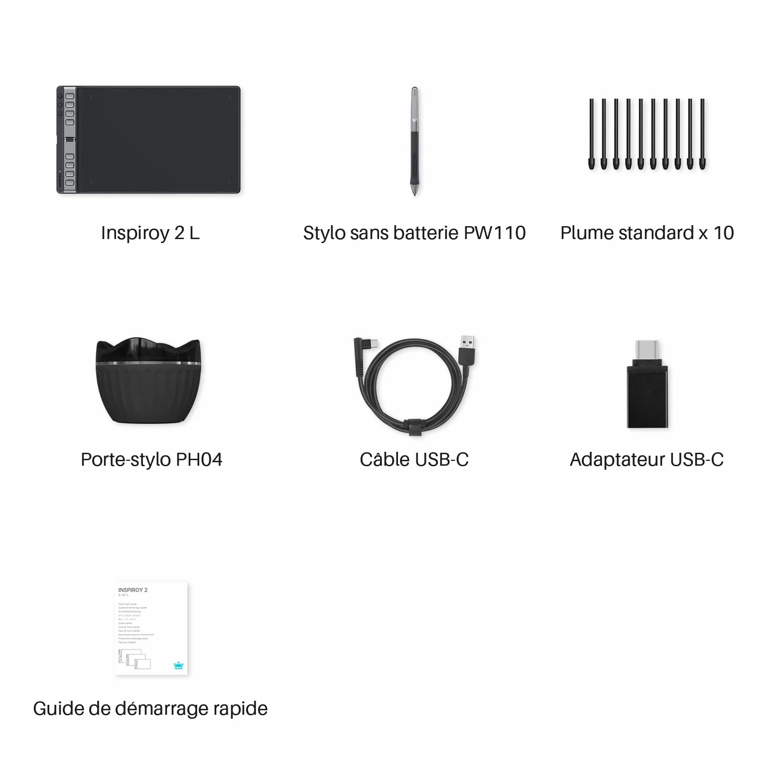 Huion Inspiroy 2 L Tablette Dessin Graphique 10,5 x 6,56 Pouces avec Stylet PW110 Sans Pile pour Mac Windows ChromeOs HarmonyOs Android