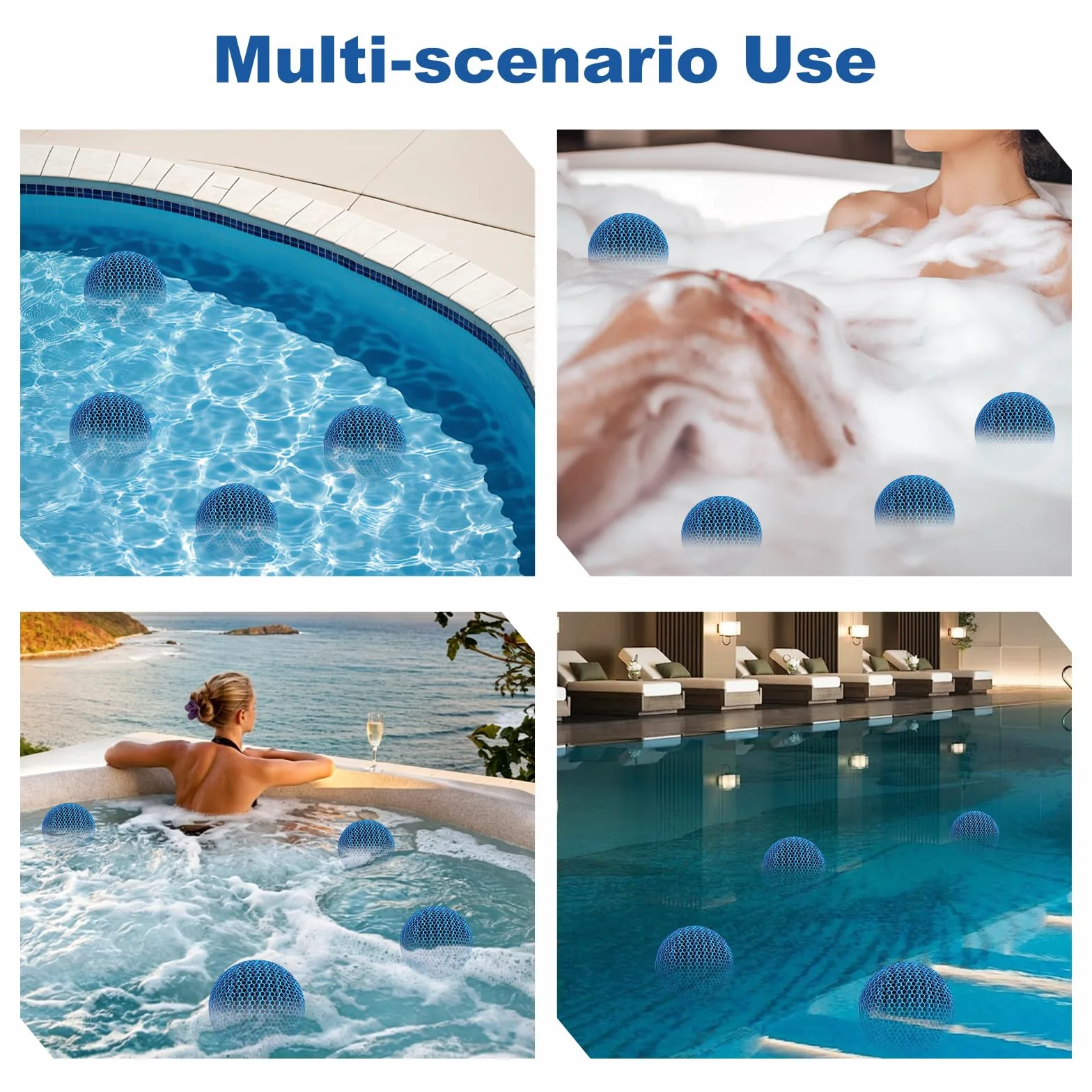 Absorbeur d'huile pour Piscine 4 pièces, Boules éponge réutilisables 70 mm Bleues