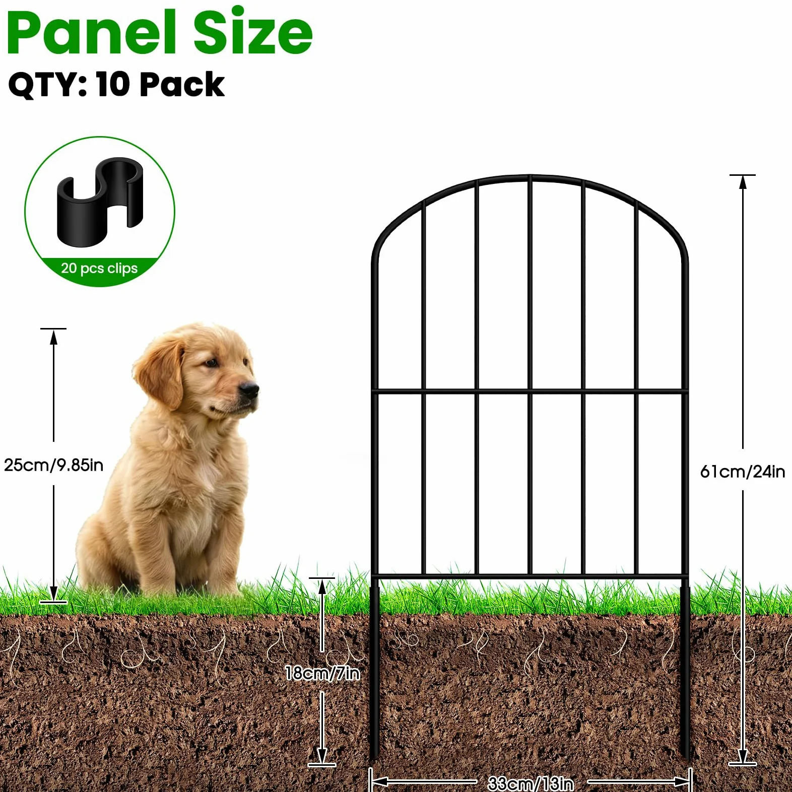 Clôture de Jardin Exterieur Décorative en Métal 61H x 33cmL 10 Panneaux | Barrière de Protection pour Chiens,Bordure de Décoration pour Pelouse, Patio, cour et Palissade de Jardin