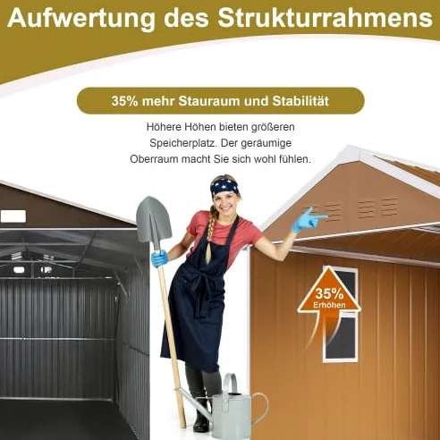 Abri de jardin en acier 184 x 110 cm - Abri de jardin en métal résistant aux intempéries avec fenêtres, double porte coulissante verrouillable et ventilation - Abri à outils pour outils de jardin
