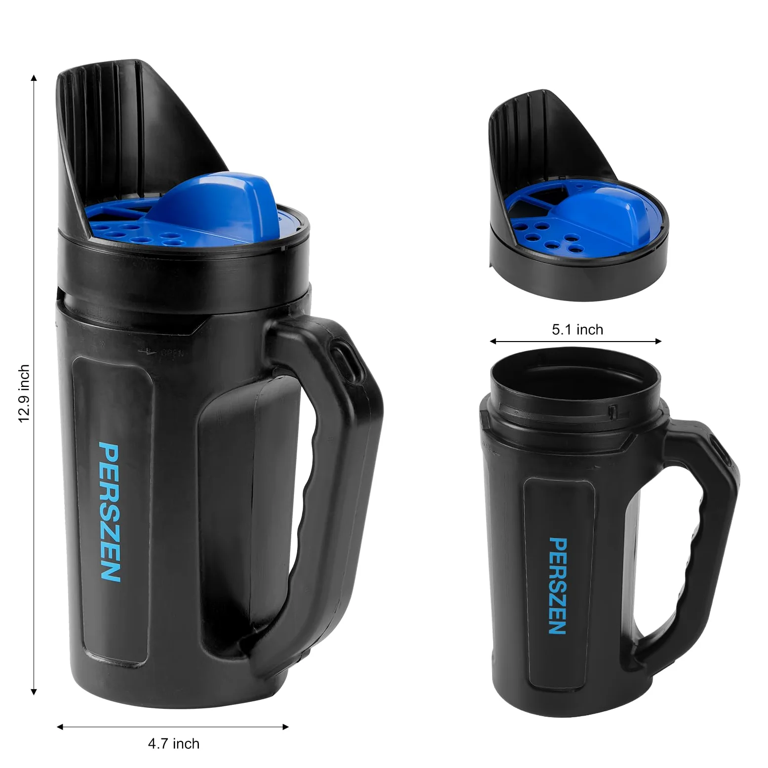 PERSZEN Épandeur portatif pour engrais, graines d'herbe et fonte de glace, épandeur de graines multi-usage pour pelouse avec ouvertures réglables, capacité de 2,4 g pour cour et entretien du jardin