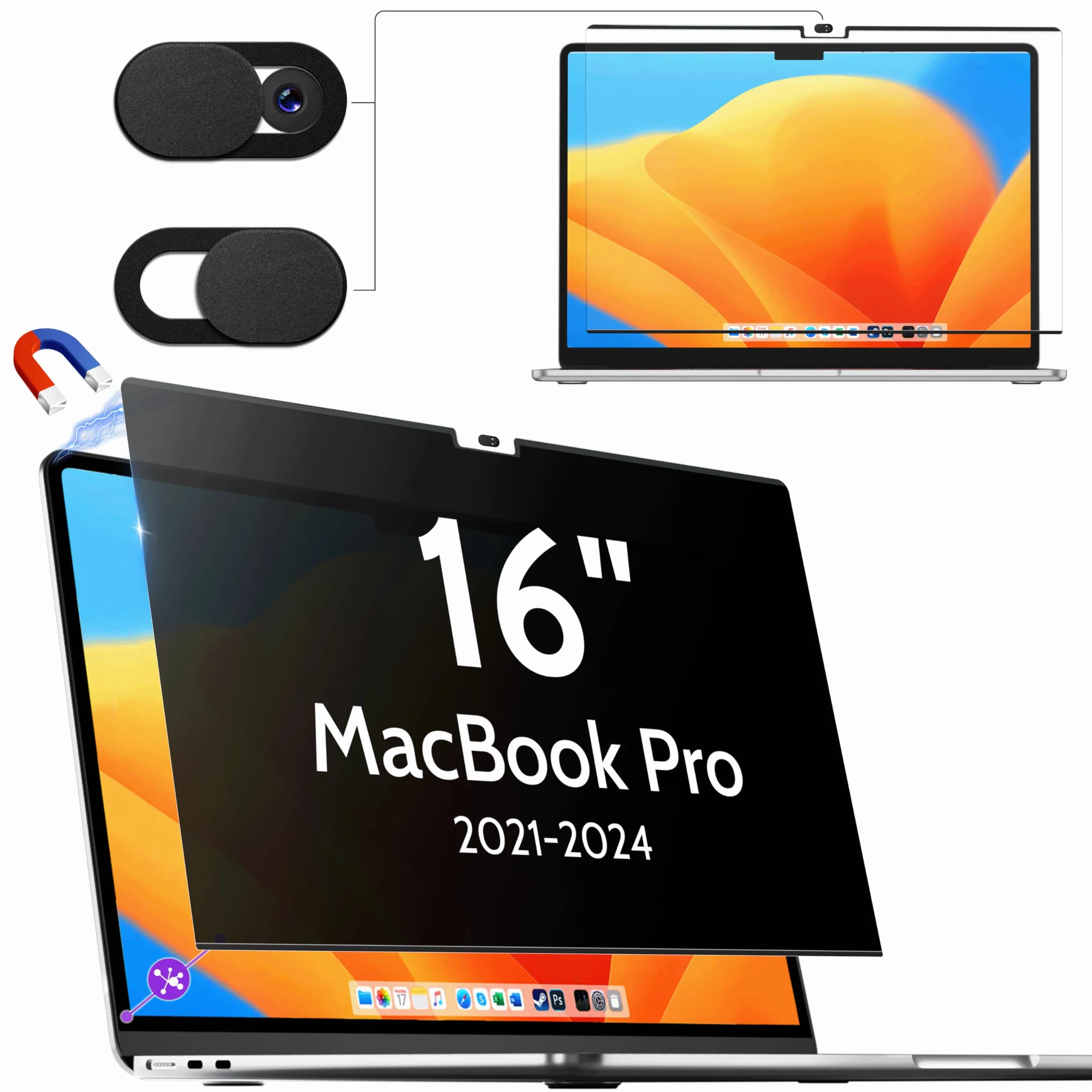 Filtre de Confidentialité Magnétique pour MacBook Pro 16 Pouces (2021-2026, M1-M5 Pro/Max), Anti-Espion et Anti-Lumière Bleue