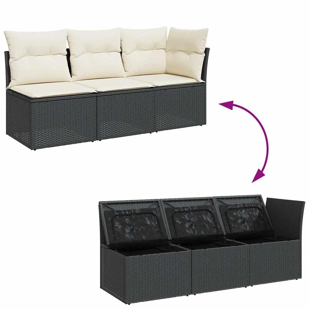 vidaXL Canapé de Jardin 3 Places Résine Tressée Noir