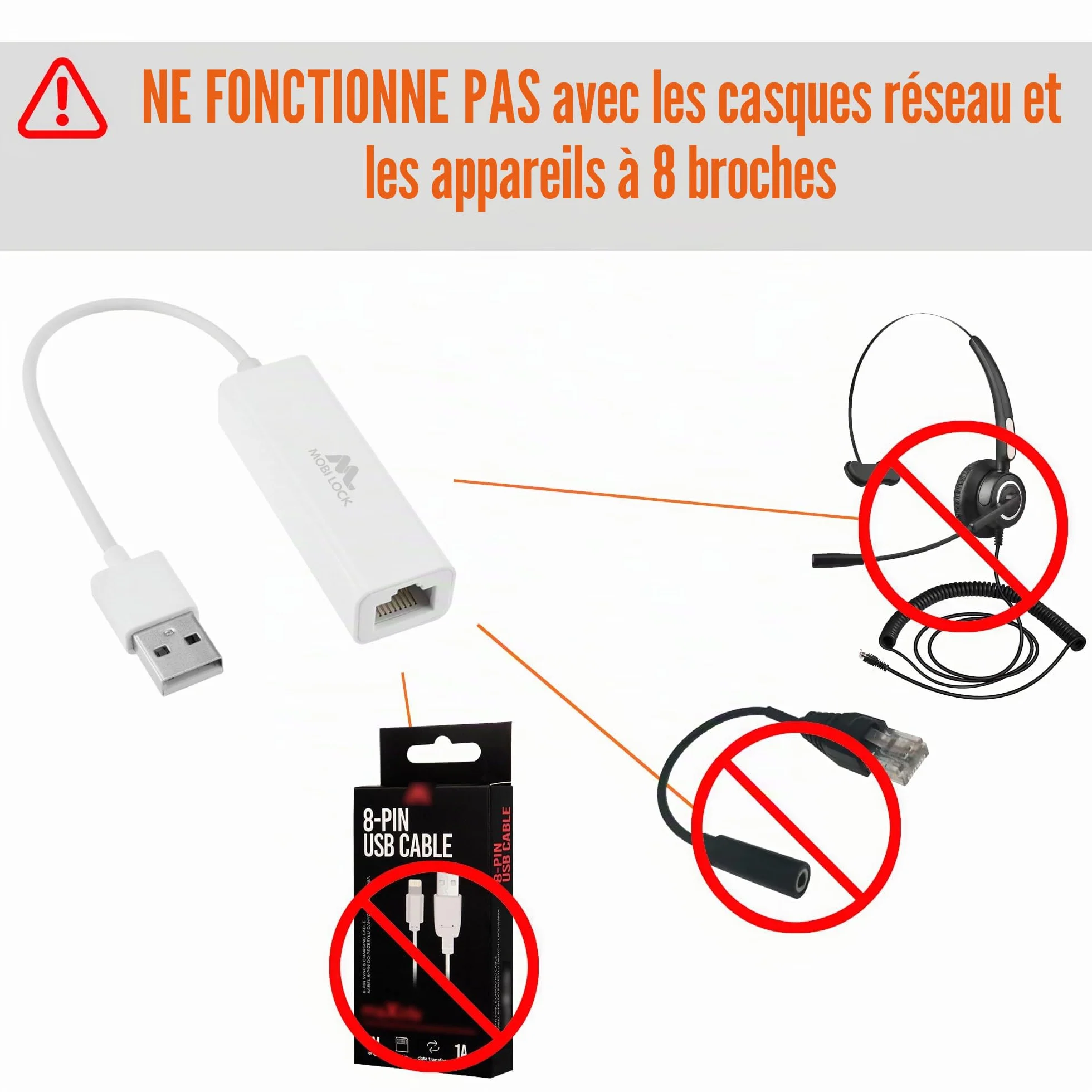 Mobi Lock Adaptateur Réseau USB Ethernet USB 2.0 pour Ordinateurs Portables Windows 7-11 Mac OS X