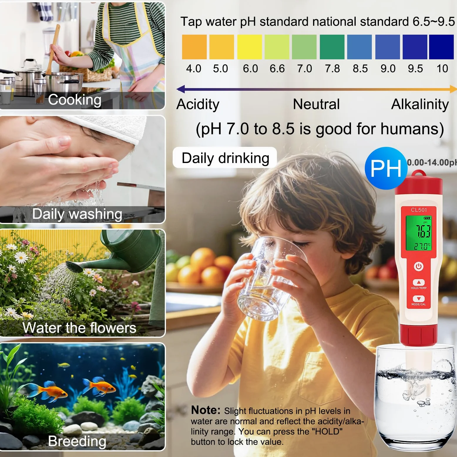 pH Chlore Mètre Piscine, Testeur pH Piscine Chlore Automatique 5 en 1 | Mesure pH, Chlore, ORP, H2 et Température, Testeur d'eau pour Piscines, Hydroponie, Aquariums et Eau Potable