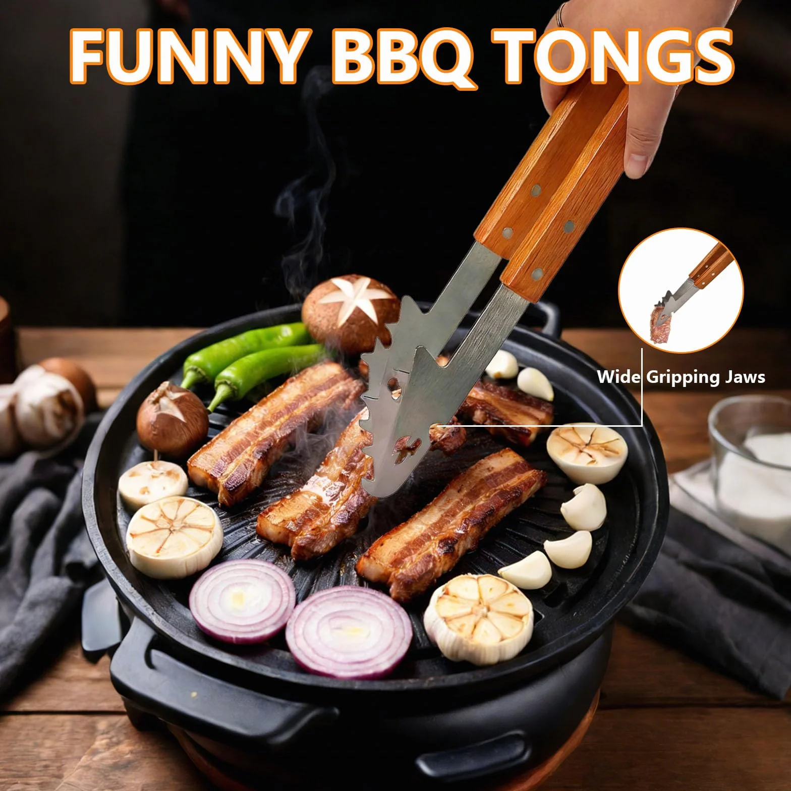 Ensemble d'Ustensiles de Barbecue Extra Longs en Acier INOX avec Poignée en Bois