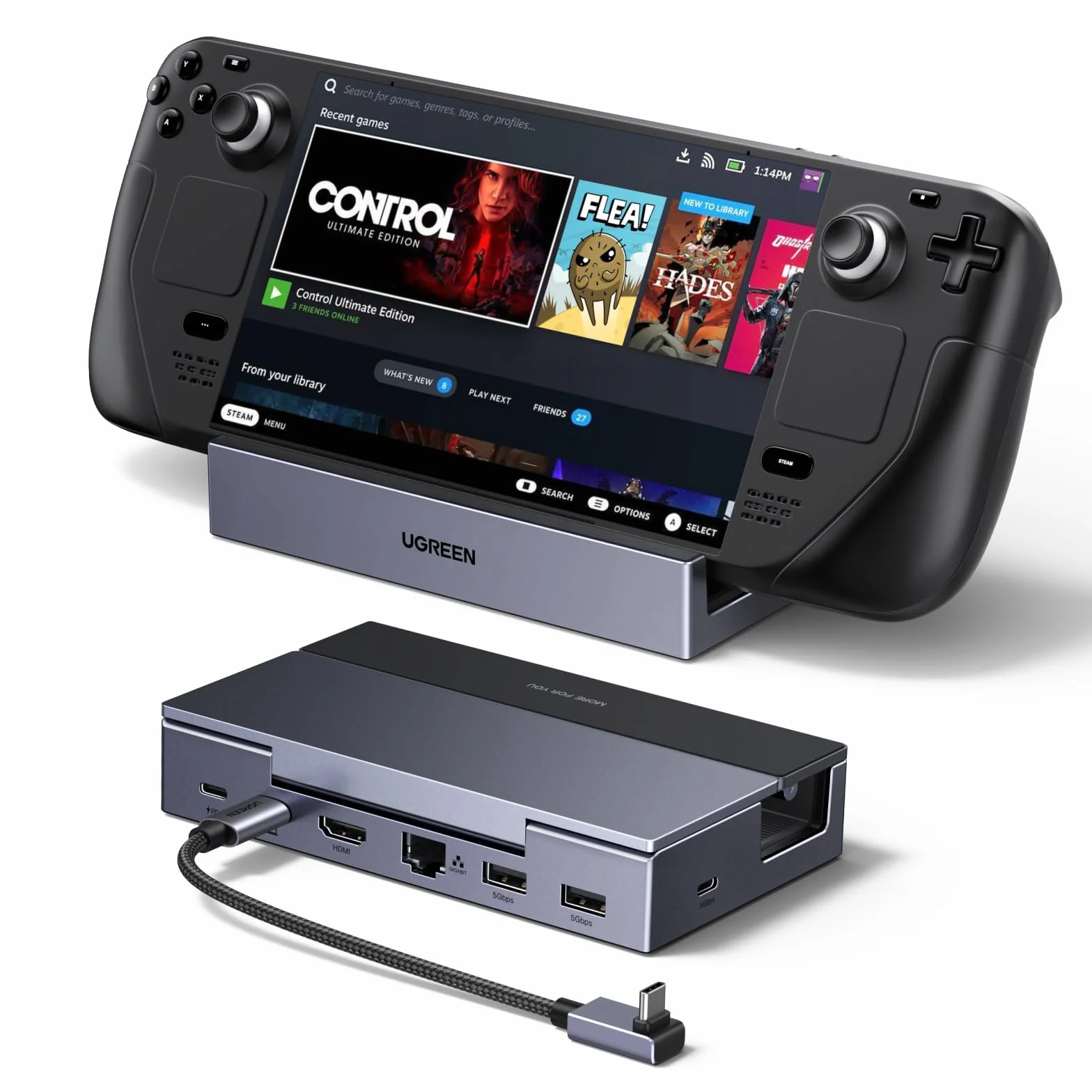 UGREEN 6 en 1 Docking Station Compatible Steam Deck OLED ROG Xbox Ally X Legion Go USB C HDMI 4K 120Hz VRR FreeSync G-Sync Ethernet Gigabit 3 Ports 5Gbps PD 100W