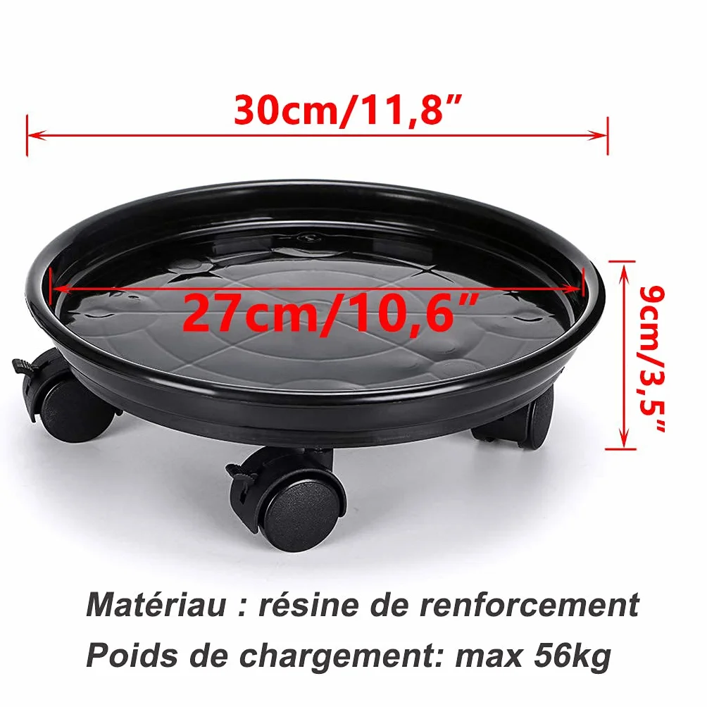 Skelang 2 Pcs Support de Pot de Fleurs à Roues, 30cm Support Roulant Plantes, capacité de Charge 56kg Noir