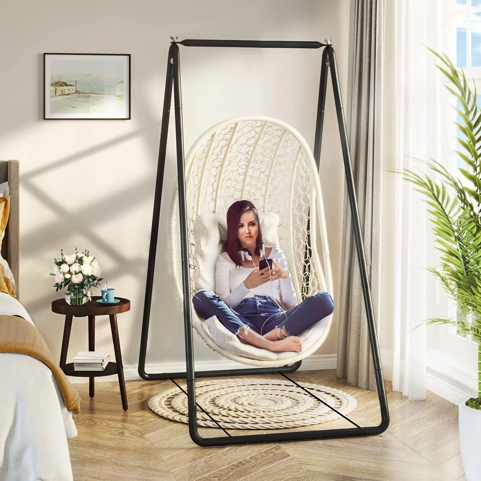 Support de balancelle en A, métal, forte capacité de charge, base renforcée anti-déformation, chaise suspendue extérieur