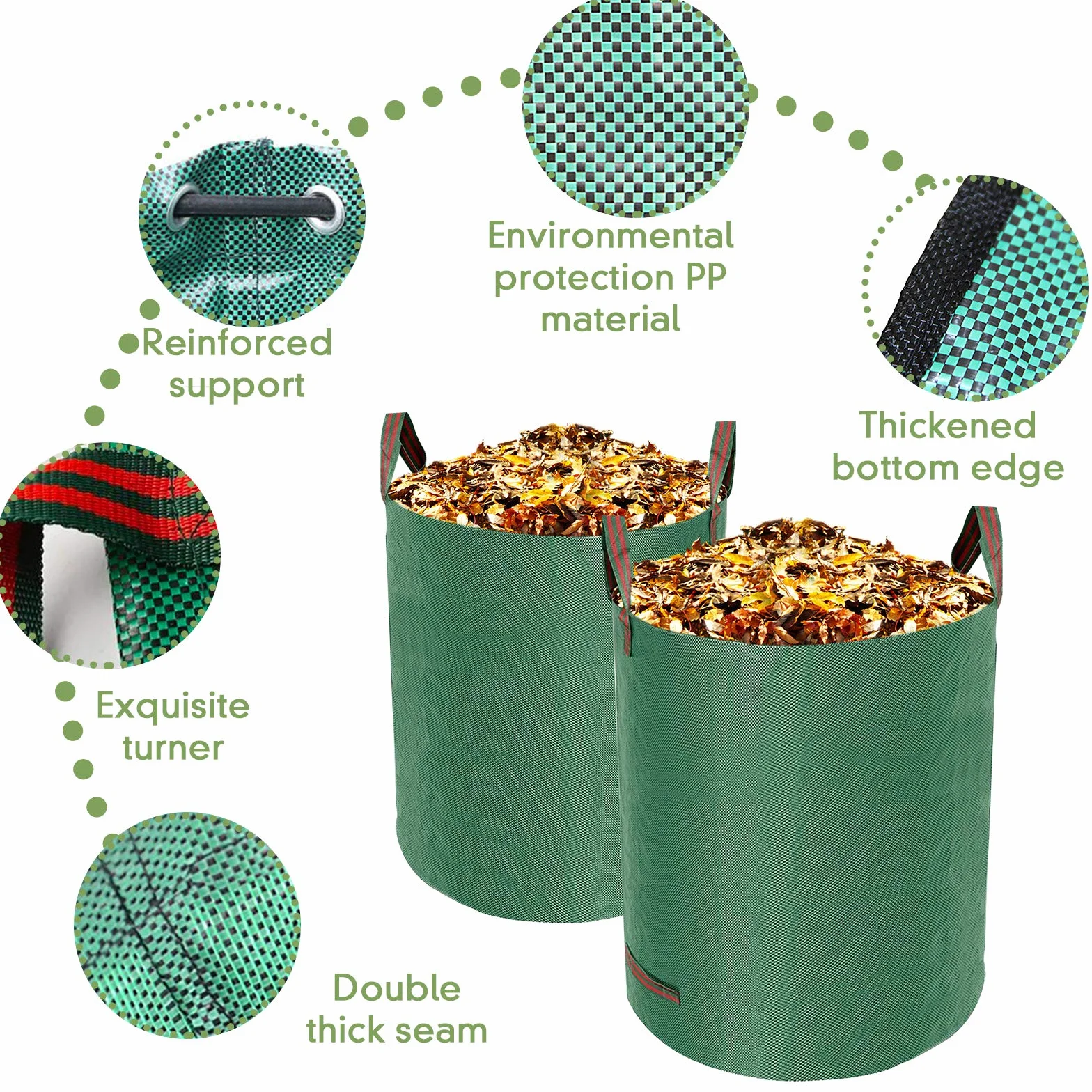 Sacs de Jardin 4x272L Polypropylène Robuste Pliables Réutilisables Étanches avec Poignées