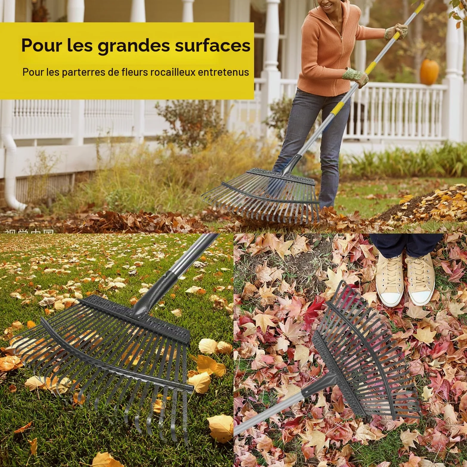 Stanew Râteau à Feuilles de Jardin, Râteau à Feuilles avec Manche Télescopique avec 25 Dents, Kit de Outillage de Jardin pour Ramasser Les Feuilles ou l'herbe Coupée (Longueur de la Tige 165CM)