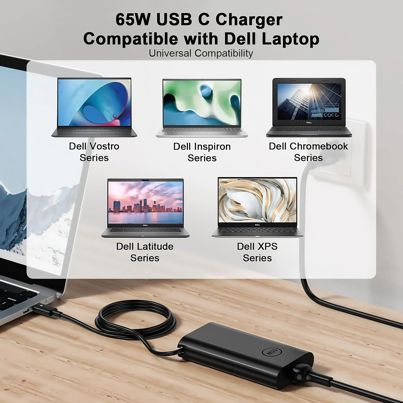 Dell 65W USB-C Chargeur Ordinateur Portable pour Latitude 5540 5420 7400 5440 7440 3540 5520 7420 5430 7390 7320 5530 7430 3440 7340 5320 7410 7330 7530 XPS 13