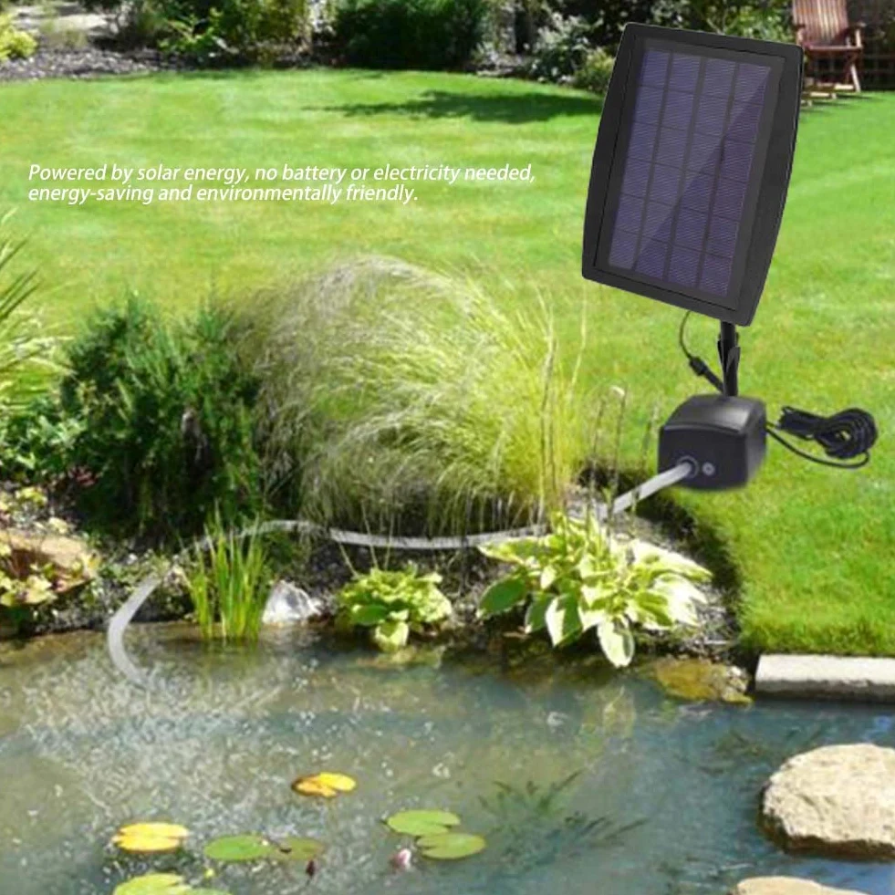 Pompe à Oxygène Solaire pour Aquarium, Pompe à Air Silencieuse 1L/Min avec Pierres d'air, Tubes, Panneau Solaire