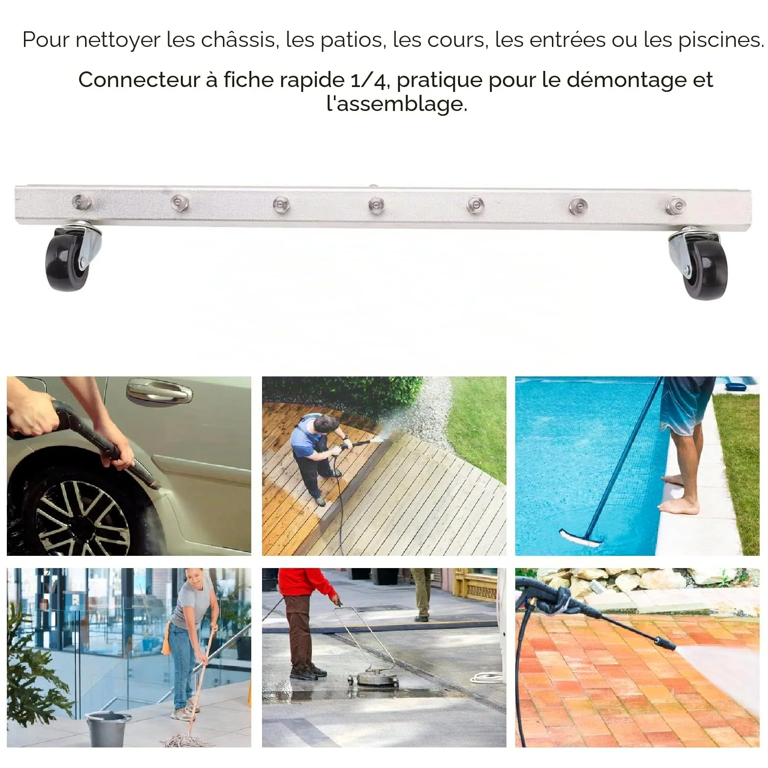 TOPINCN Nettoyeur Haute Pression de Train de Roulement 7 Trous Nettoyeur Haute Pression Balai d'eau 1/4 Connecteur Rapide Nettoyeur de Train de Roulement 4000psi 65cm