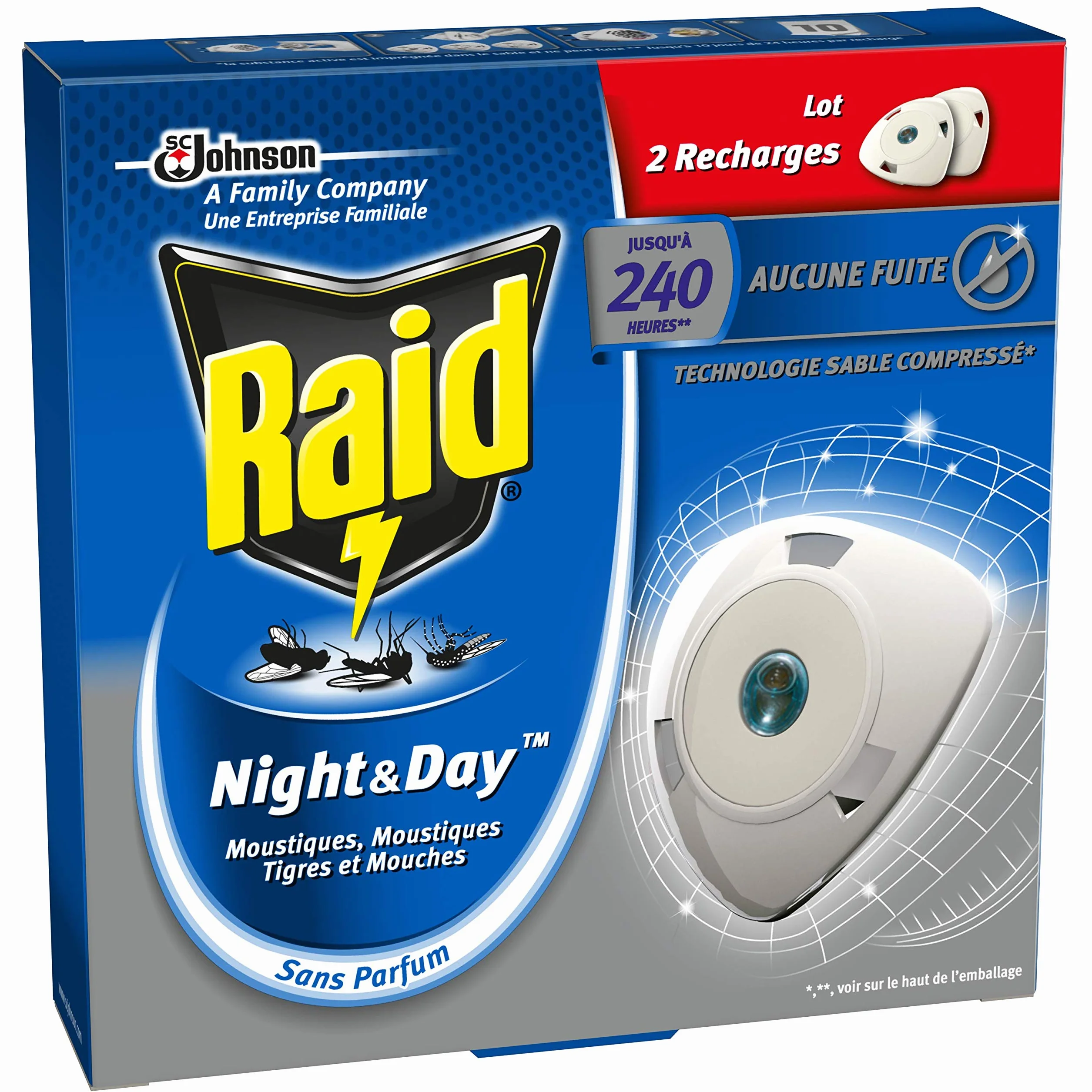 Raid Diffuseur Électrique Night&Day Mouches Moustiques Tigres 2 Recharges 240h