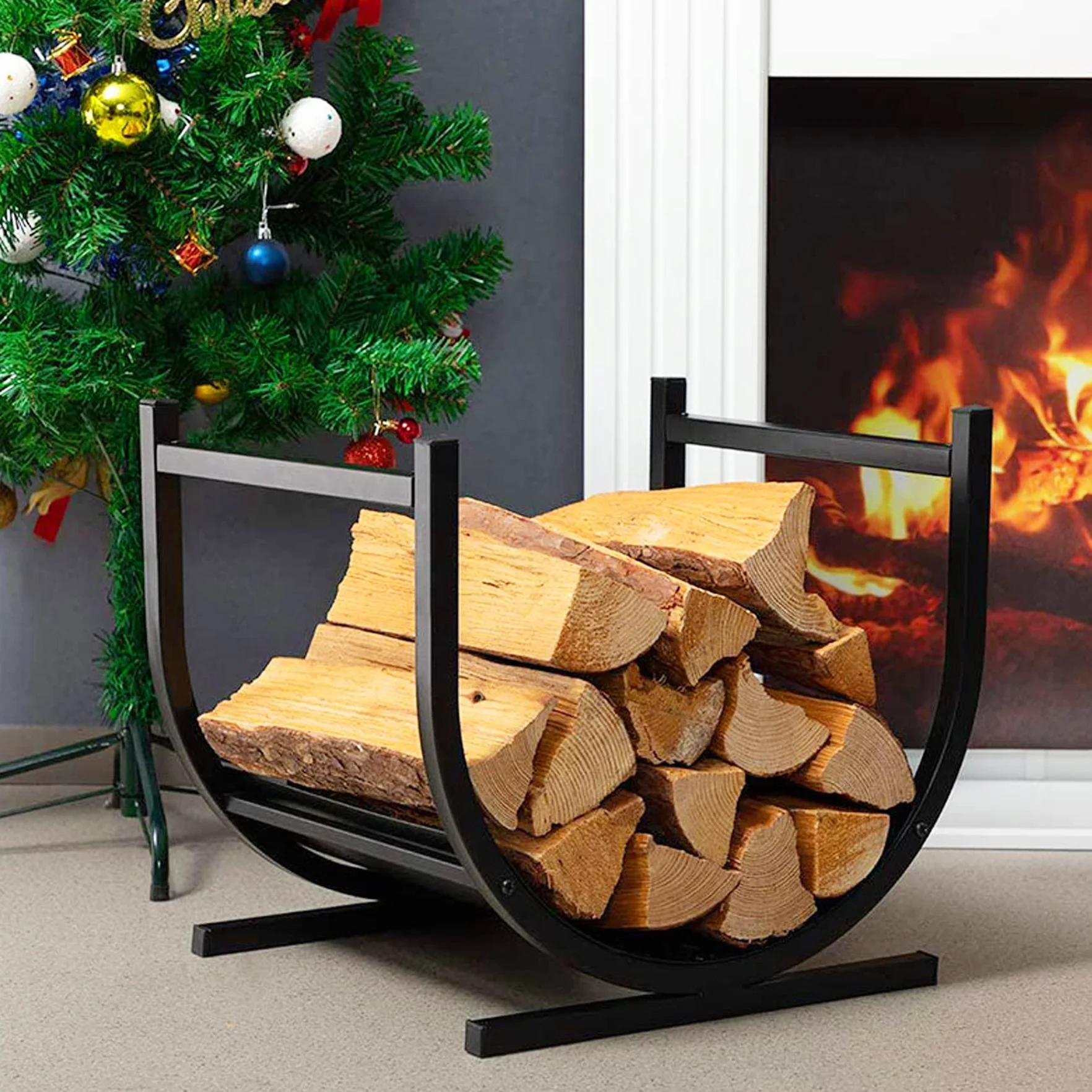 Froadp Support à Bois de Chauffage 44x37x40cm Range-Bûches Porte Buche Intérieur Extérieur