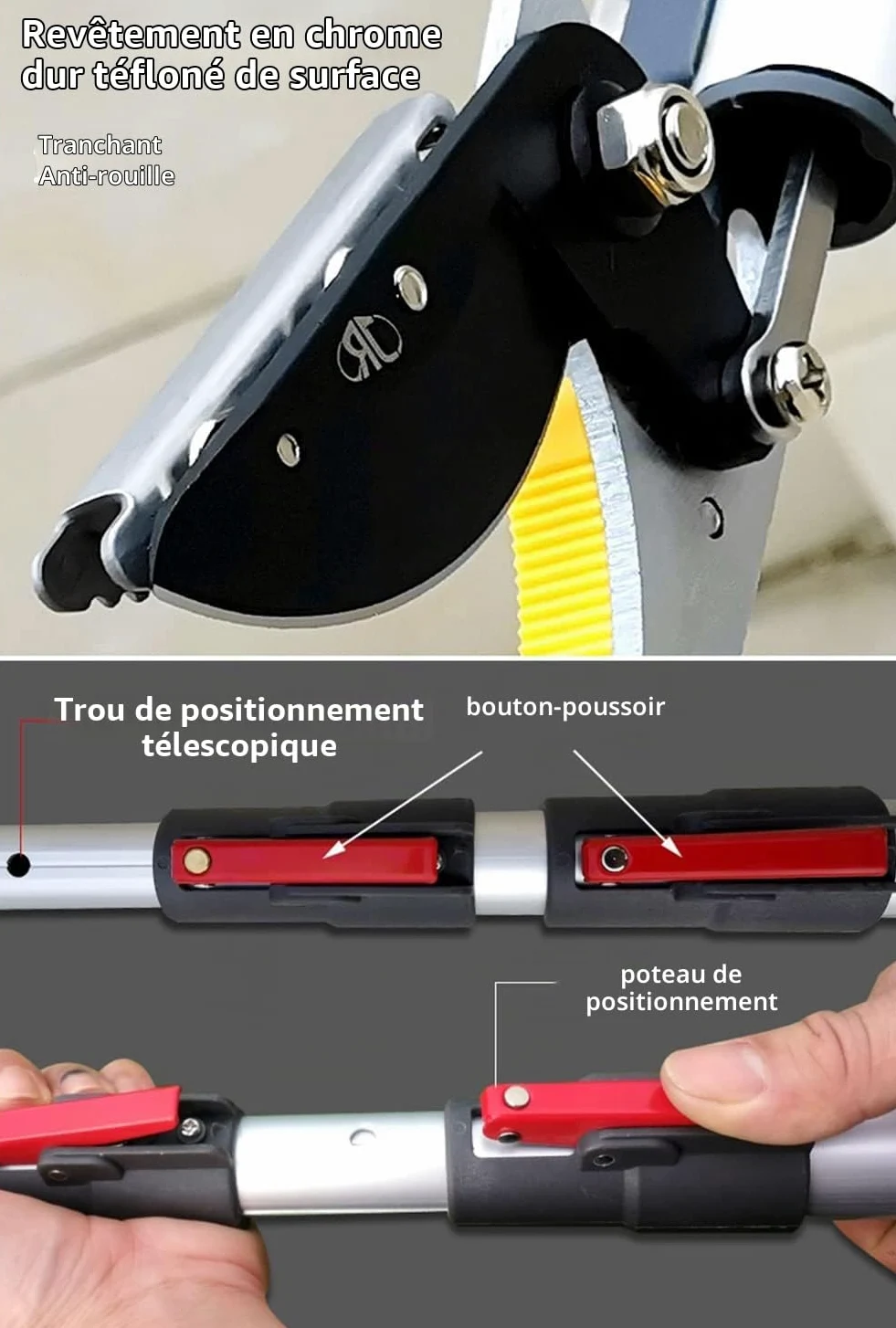 Sécateur Télescopique 3 m, Secateur avec Long Manche Telescopique sur Tringle Fruits étang Perche Échenilloir Girafe d'arbre en Alliage d'aluminium Léger et Solide Coupe-Branches 15 mm