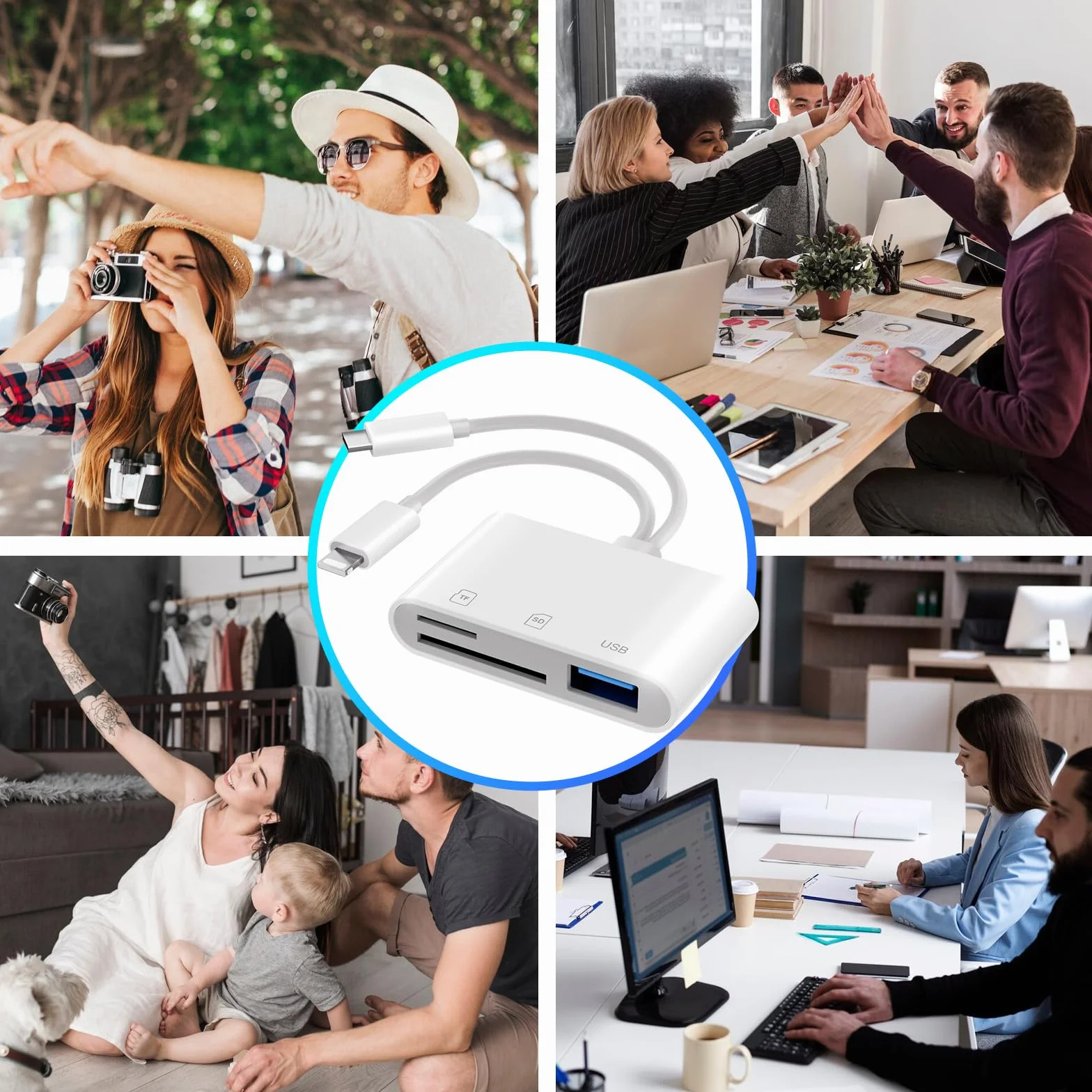 Lecteur Cartes SD iPhone Apple MFi Certified Lightning vers SD Micro SD USB C Adaptateur pour iPhone 16 15 iPad Samsung Caméra