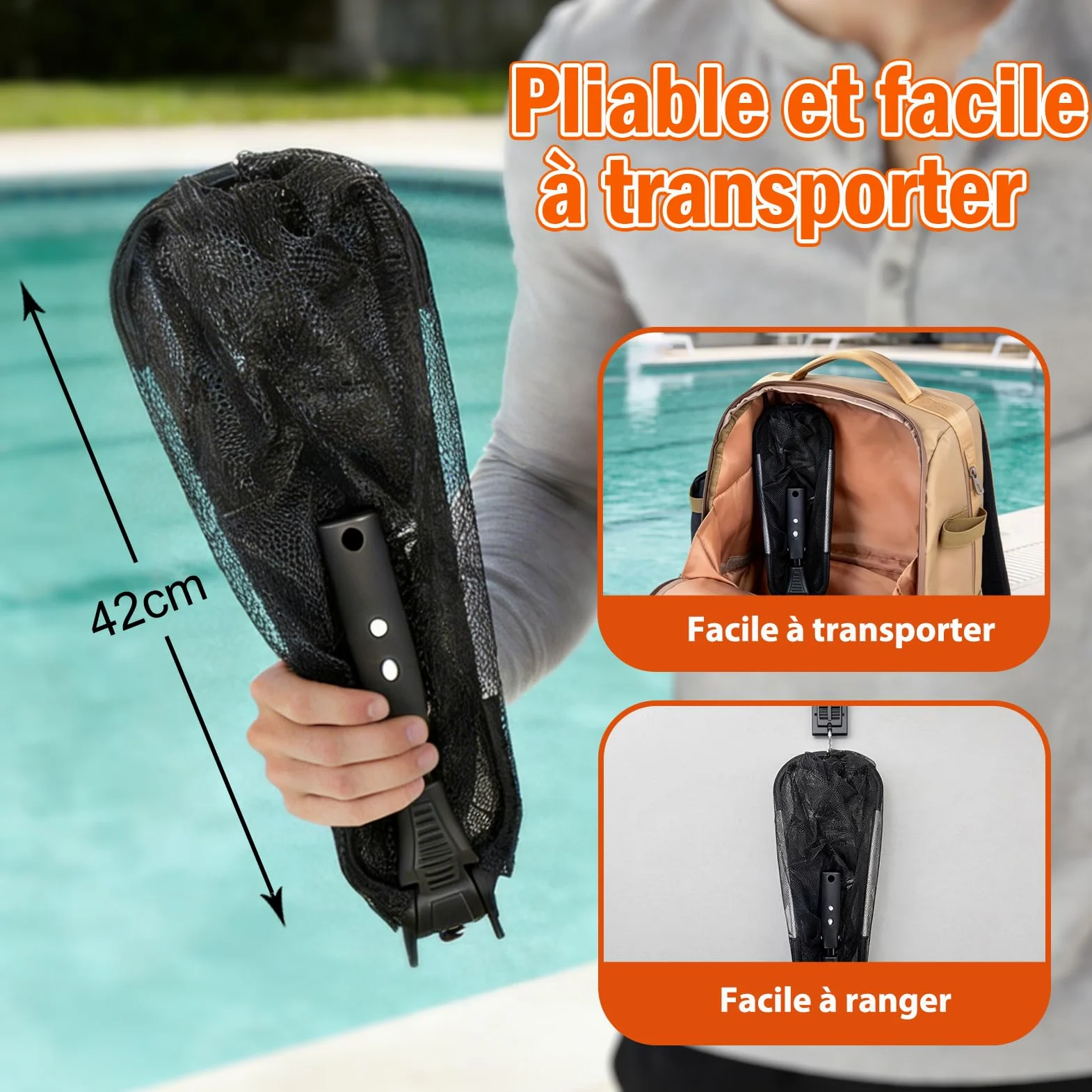 SISIUPASSIE ‌4,8m Epuisette Piscine Surface avec Manche Telescopique, ‌Épuisette Piscine Maille Extra Fine‌ pour Nettoyage Piscine, Epuisette pour Piscines Hors-Sol et Enterrées