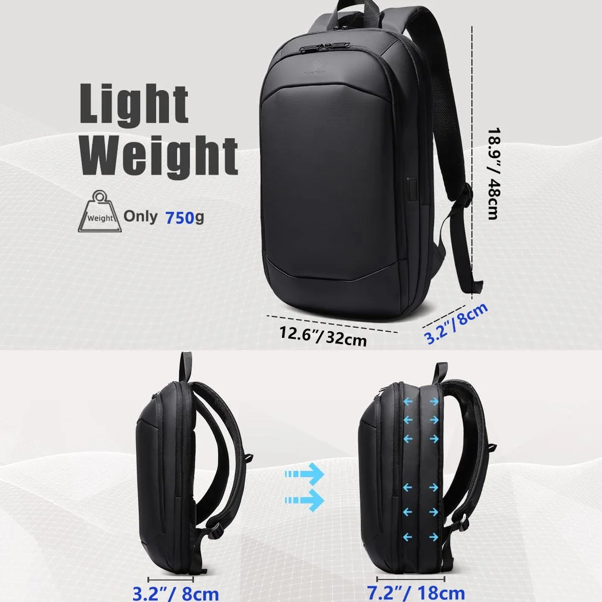 Sac à Dos Ordinateur Portable 17 Pouces Antivol Imperméable USB 27L Noir