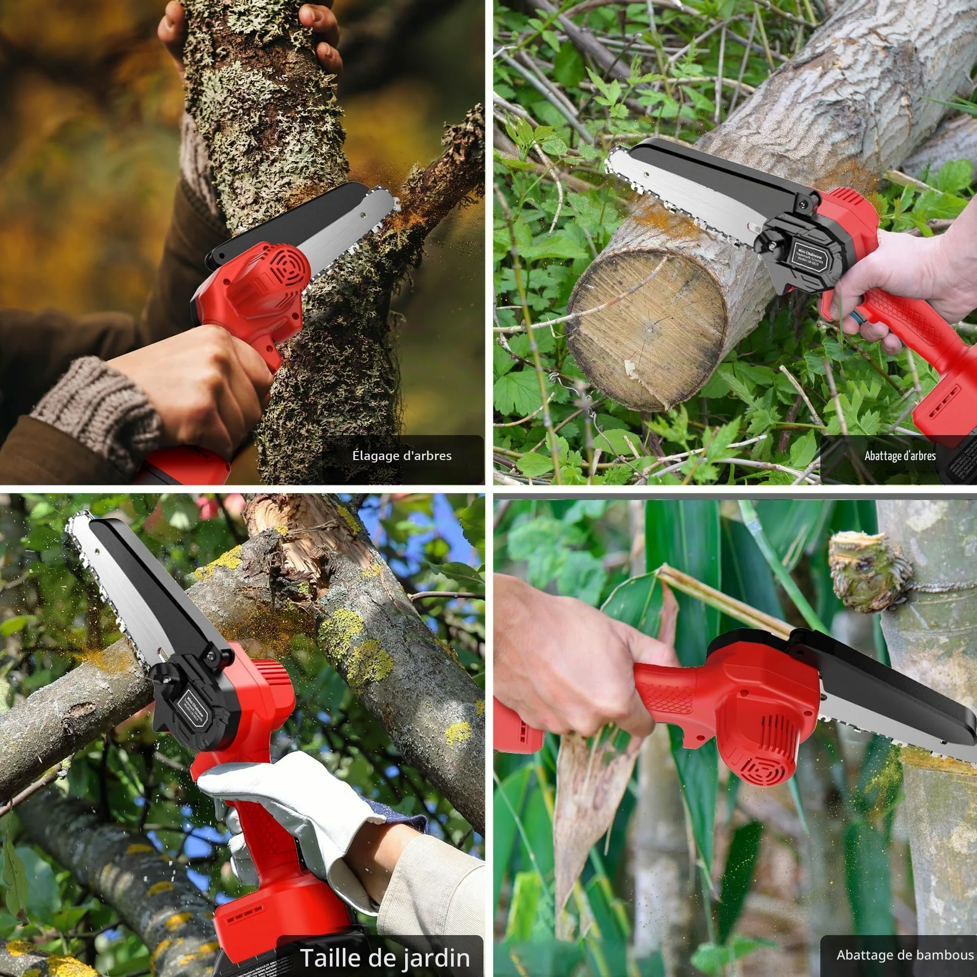 Tronçonneuse sur Batterie Mini - 6 Pouces Coupe Branche Ãlectrique Scie Sans Fil petite Elageuse Chainsaw avec 2 Batteries 2 Chaines 800W l'Élagage le Jardin Cour Bois jardinage