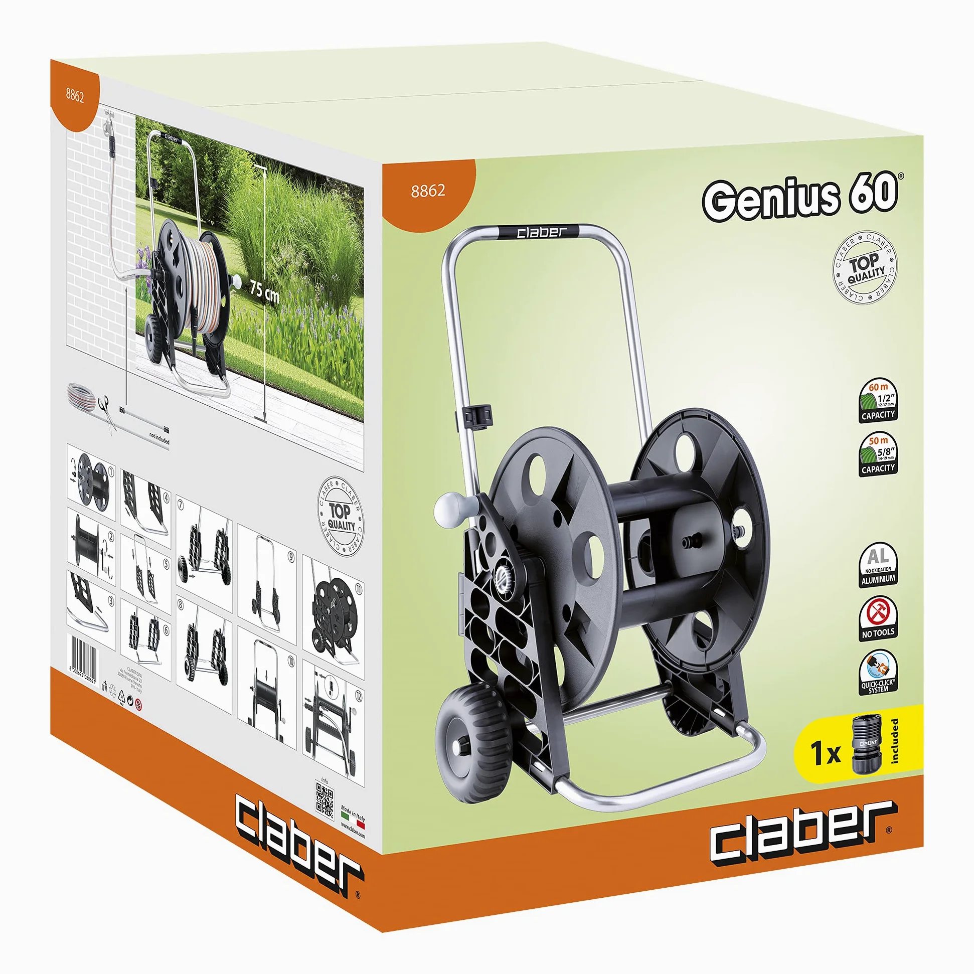 Claber 52441 60 8862 Genius - Enrouleur, Noir