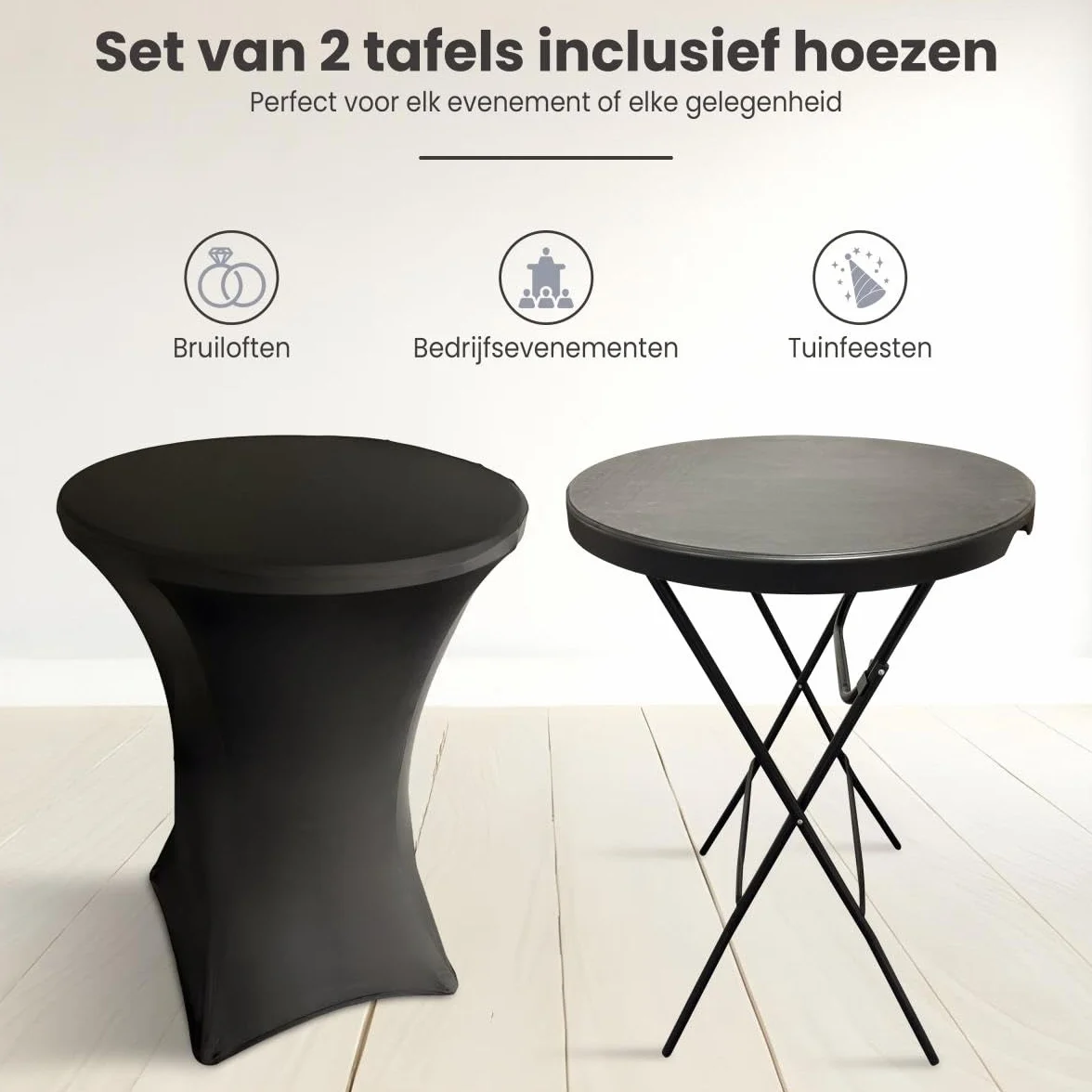 Lot de 2 Tables Debout Pliables Ø80x110 cm avec Housses Noires - Cadre Acier Revêtement Poudre