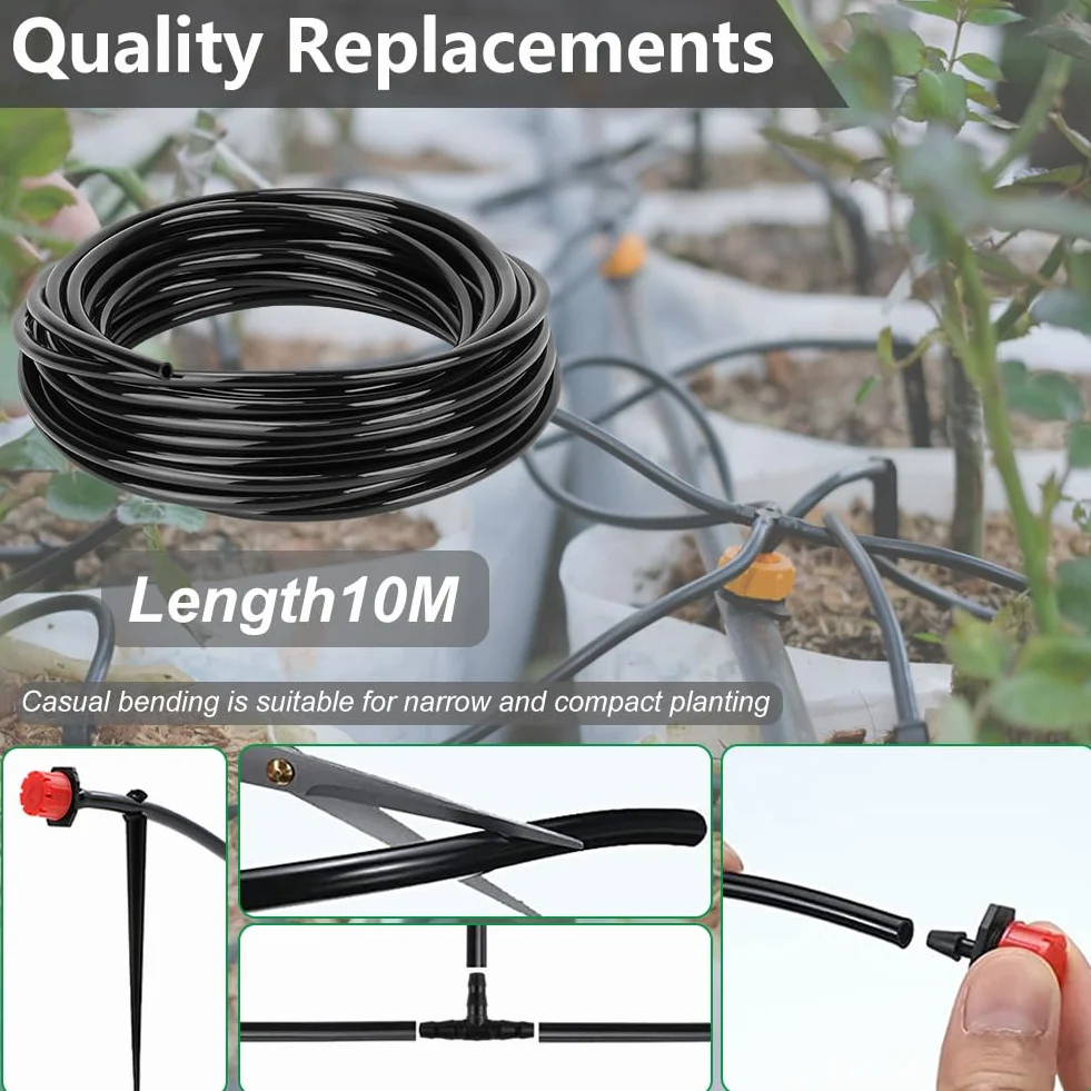 Paor Micro tube d'irrigation Noir 10 mètres I.D 4 mm OD 6 mm pour arrosage de jardinage