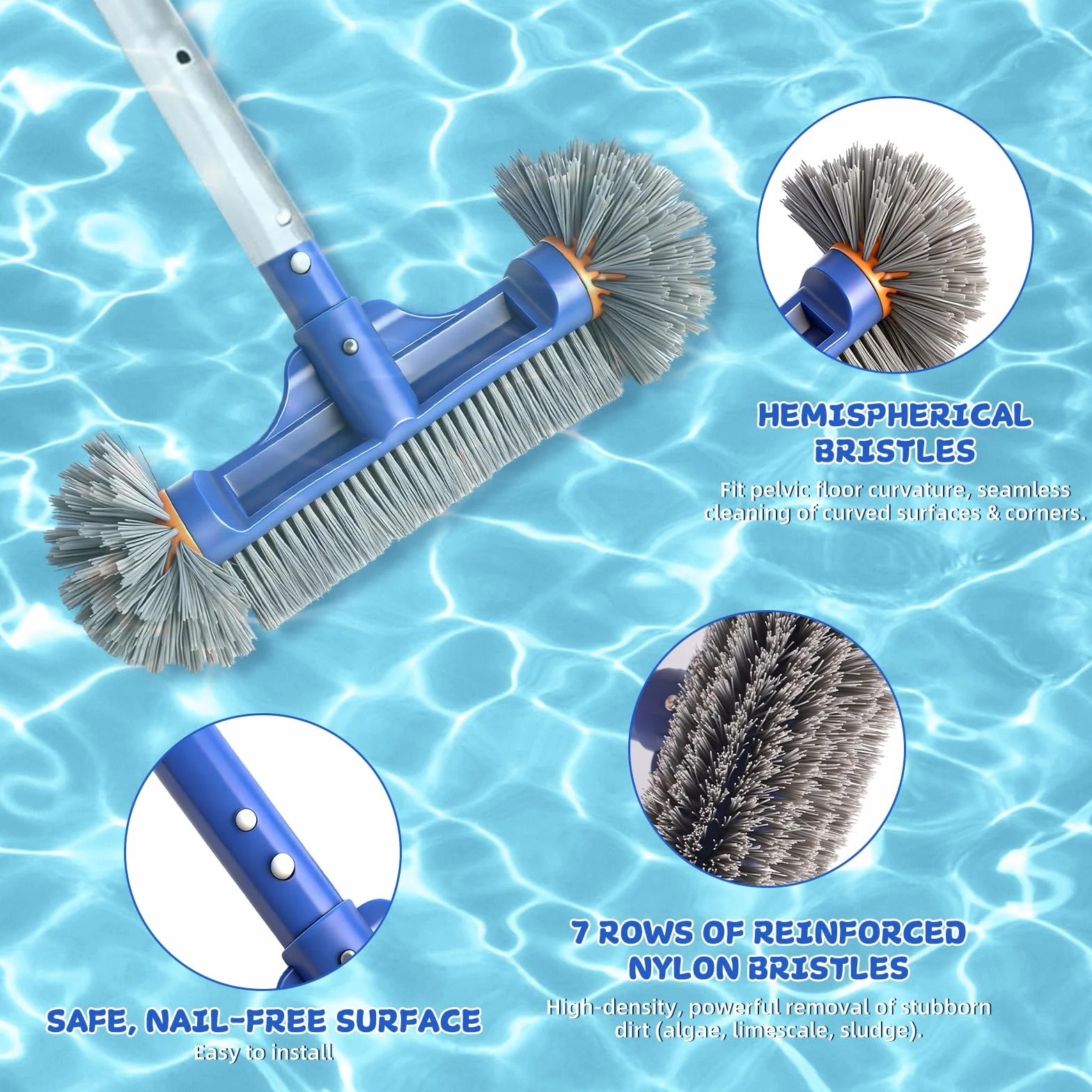 Brosse de nettoyage ronde 13″ pour piscine en film plastique