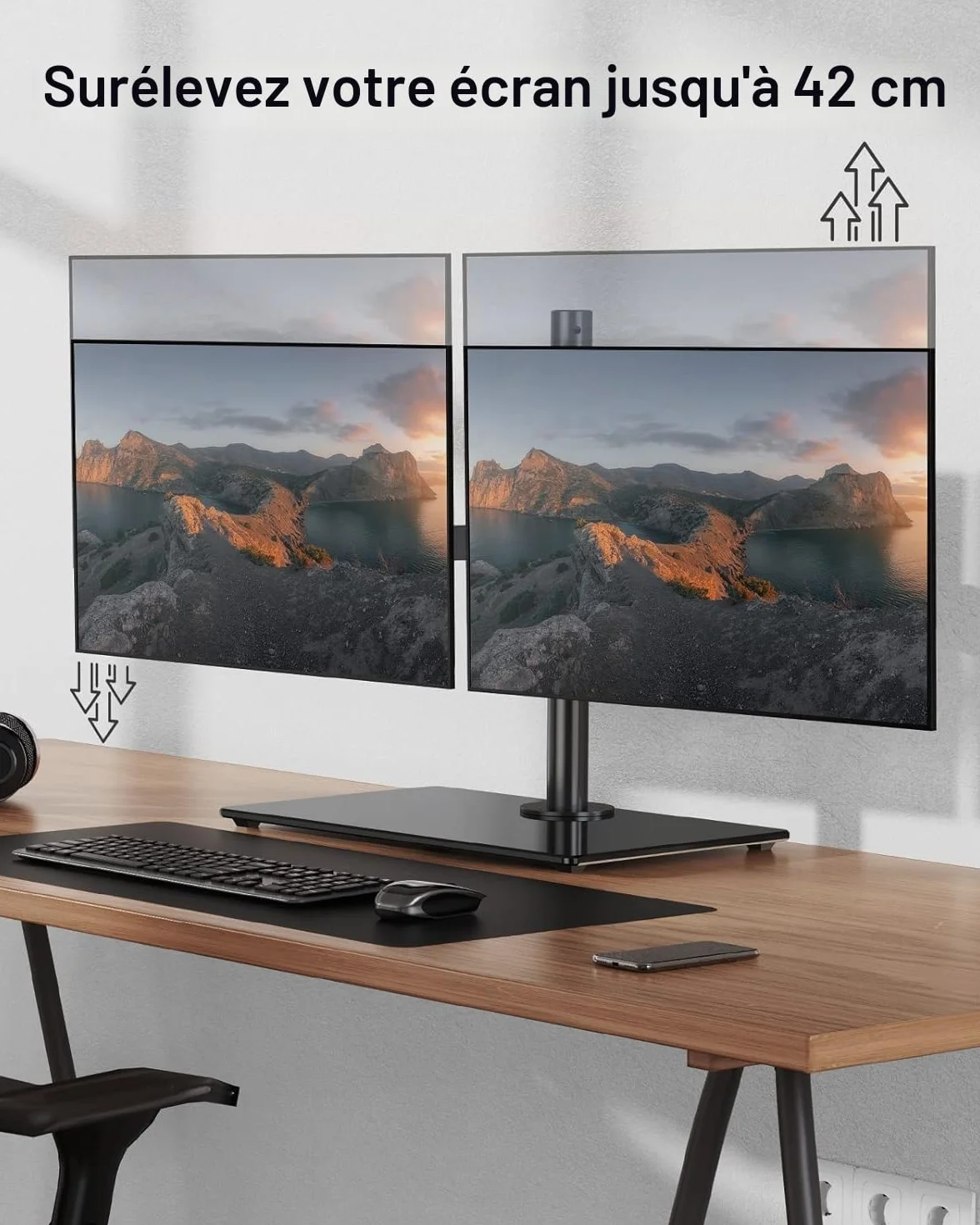 ErGear Support Double Écran PC 13"-32" Inclinaison ±45° Rotation 360° Poids Max 8 kg Gaming