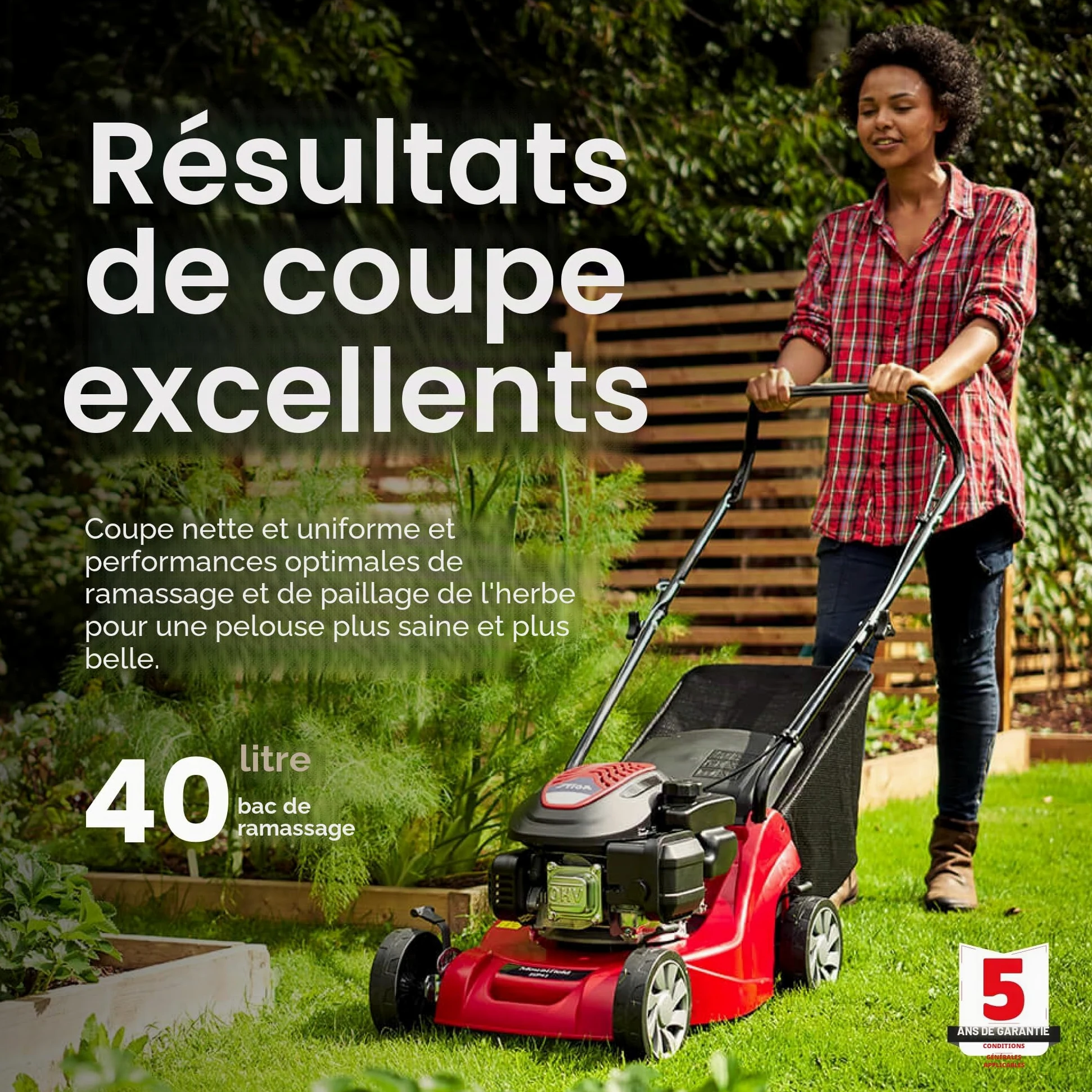Mountfield Tondeuse Rotative HP41, 123 cm³, 39 cm – Bac 40 l, Châssis Polypropylène Léger – Jardins jusqu'à 20 m x 20 m