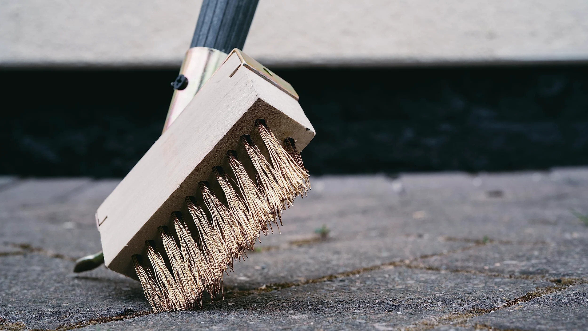 Brosse à désherber pour patios, Ramasse Herbe avec poignée pour nettoyer les mauvaises herbes et l'accumulation de mousse avec poils coudés
