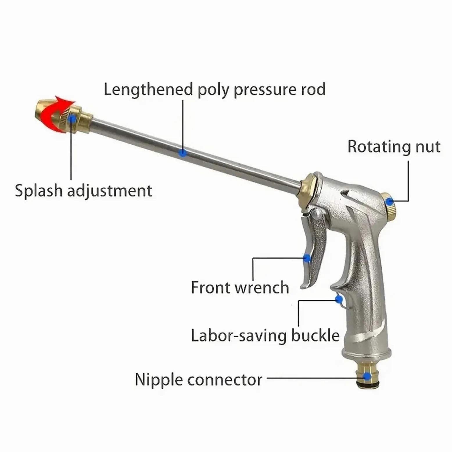 Pistolet d'arrosage avec embout multi-jets, Spray de jardin en métal 360, Joints laiton haute pression réglables, débit Variable, lavage voiture(Water Set)