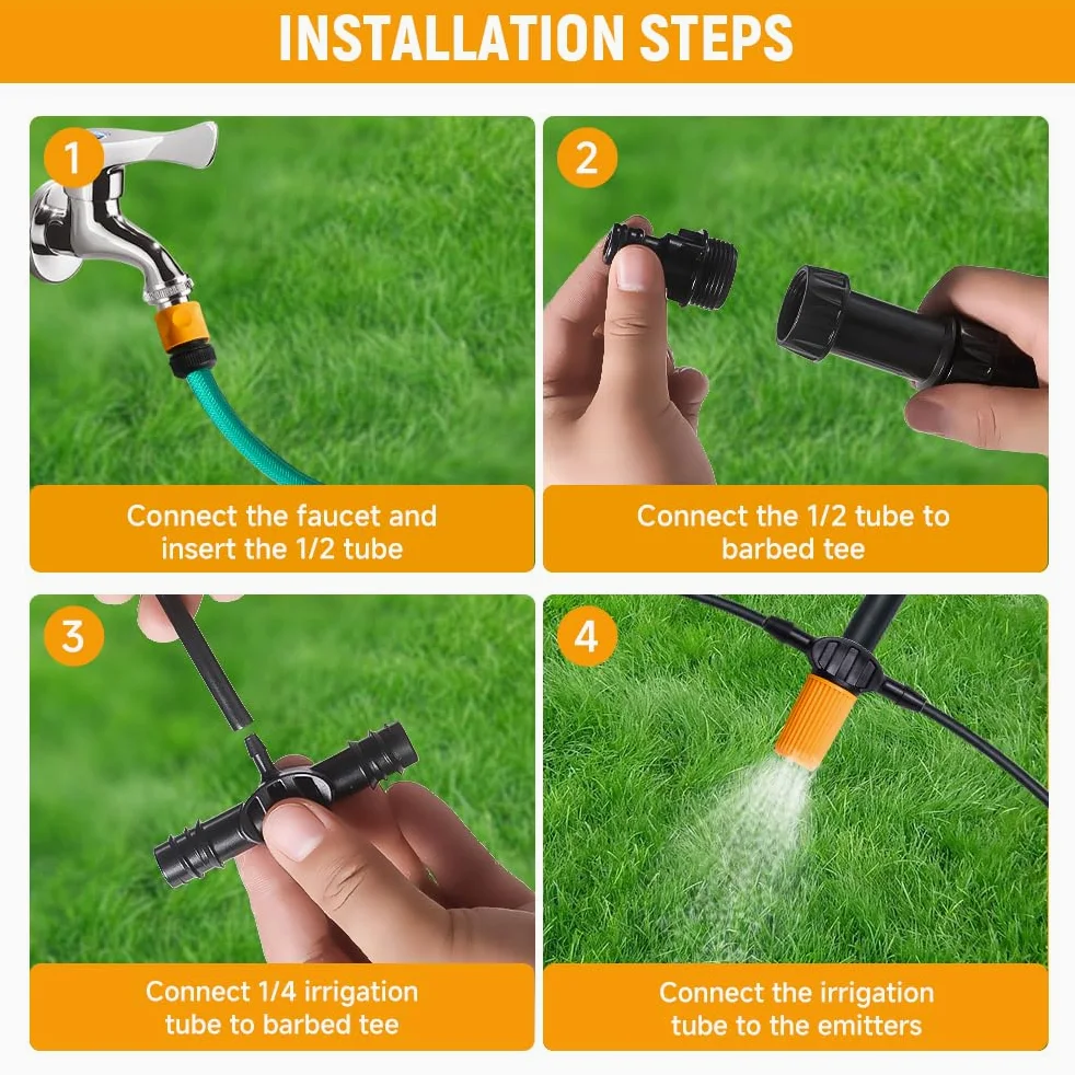 Hoteche Système d'irrigation goutte à goutte avec 30 goutteurs réglables, tuyau de 20 m, adaptateur et accessoires pour jardin/serre