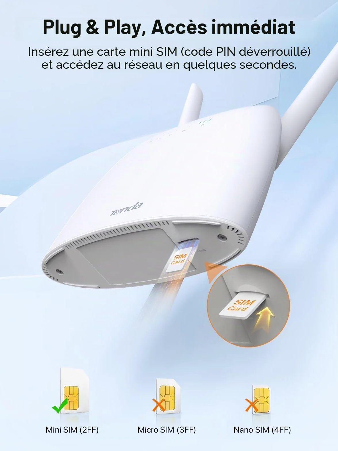Tenda 4G06 Routeur Modem 4G LTE 300Mbps WiFi avec Téléphonie, Box 4G, 2 Antennes Amovibles, VoLTE, Ports LAN/WAN