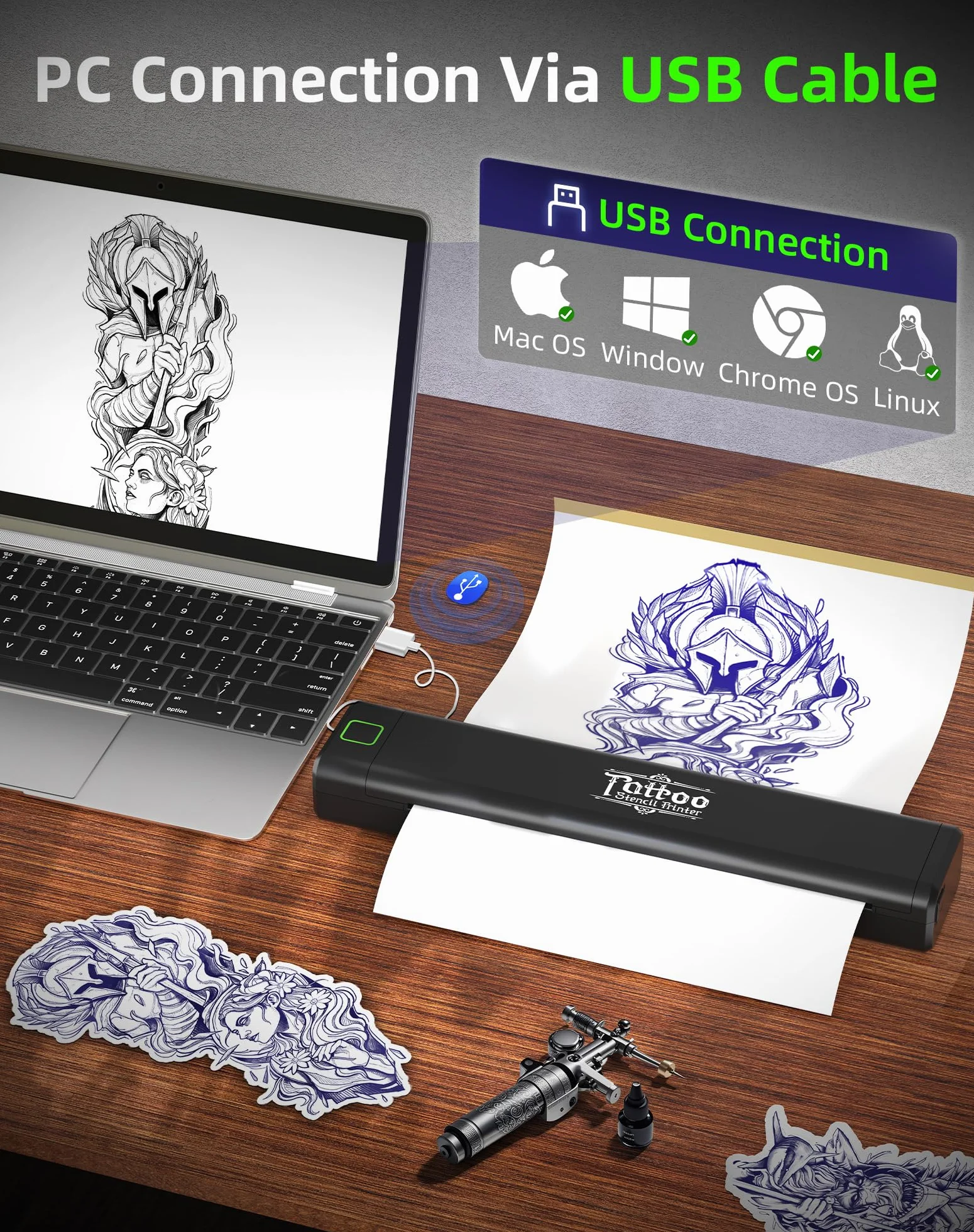 Thermocopieur Tatouage Bluetooth P84 Imprimante Stencil 5 Feuilles Papier Transfert Noir