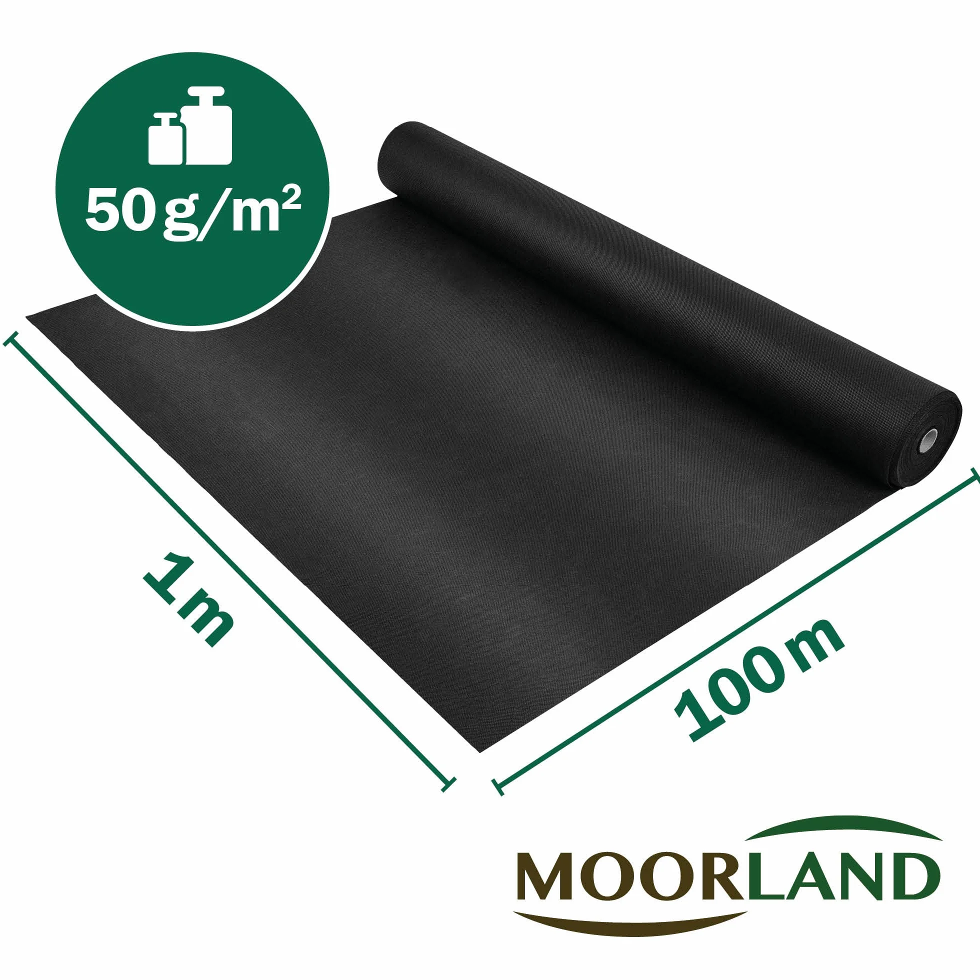 Moorland Toile Anti Mauvaises Herbes Jardin perméable à l'eau résistant | 100m² largeur 1m noir 100% recyclable paillage pour jardins et terrasses Ancheur voile indéchirable bache Gardur