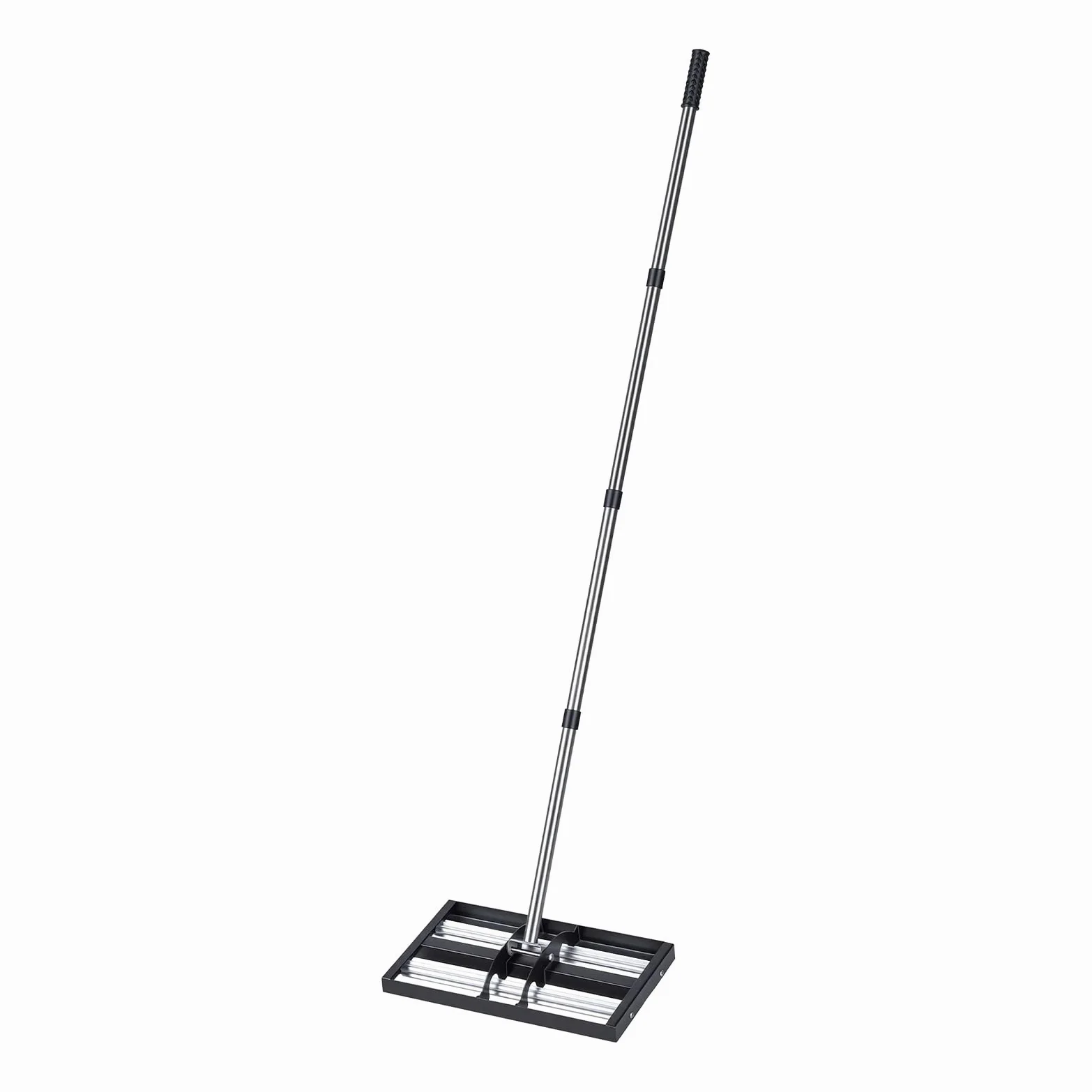 VEVOR Râteau de Nivellement de Pelouse avec Rouleaux 43,8x25,5 cm Niveleur de Gazon Acier Inoxydable, Outil de Nivellement pour Cour, Terrain de Golf, Jardin, avec Manche 161 cm Réglable en 4 Sections