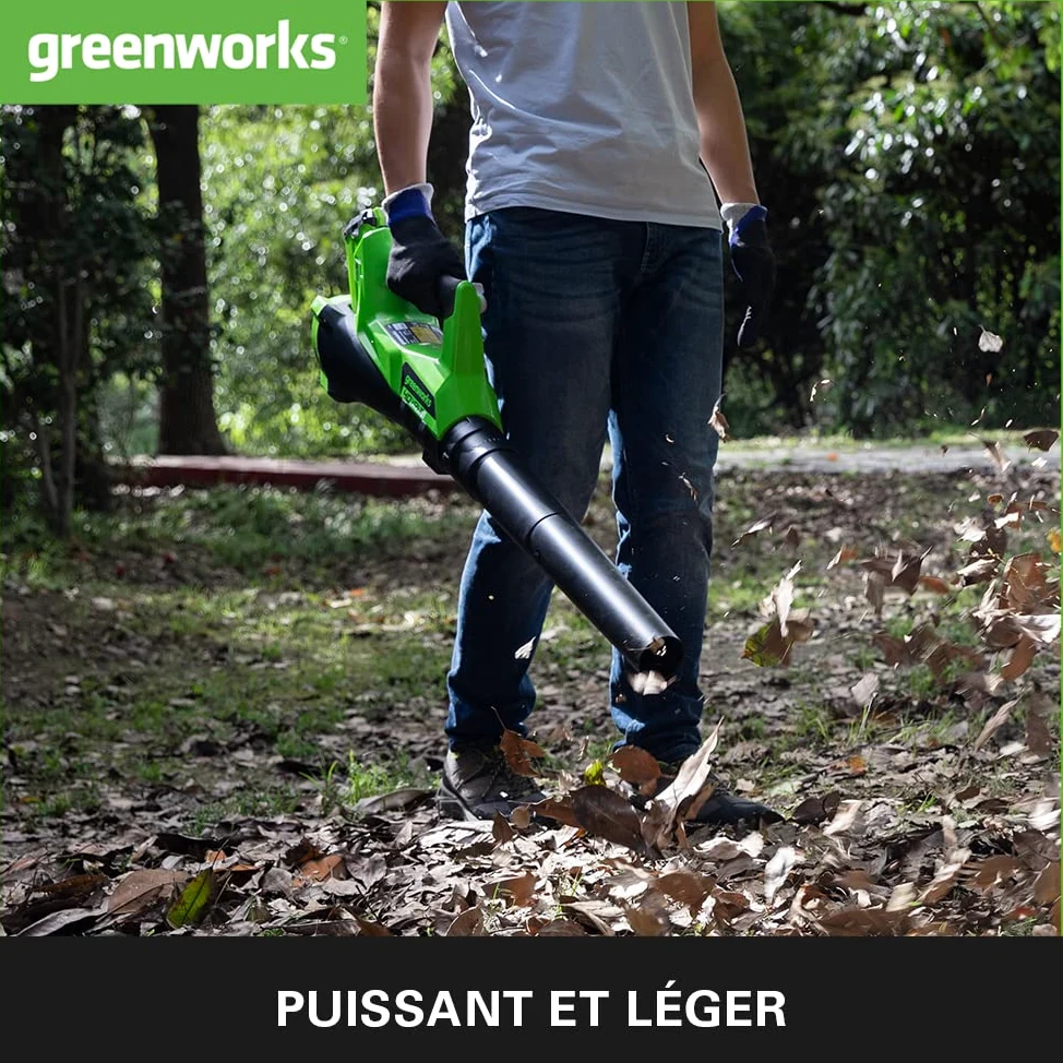 Greenworks 40V Souffleur à Batterie Axial de Feuilles Sans Fil, avec Régulateur de Vitesse, 177 km/h, 11,05 m³/min SANS Batterie Ni Chargeur, Garantie 3 Ans G40AB