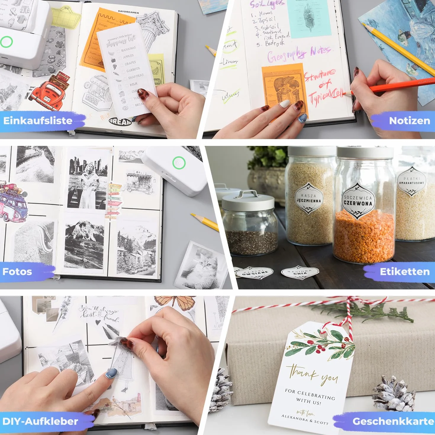 Mini imprimante photo portable Bluetooth avec 10 rouleaux de papier thermique, compatible iOS Android (blanc)