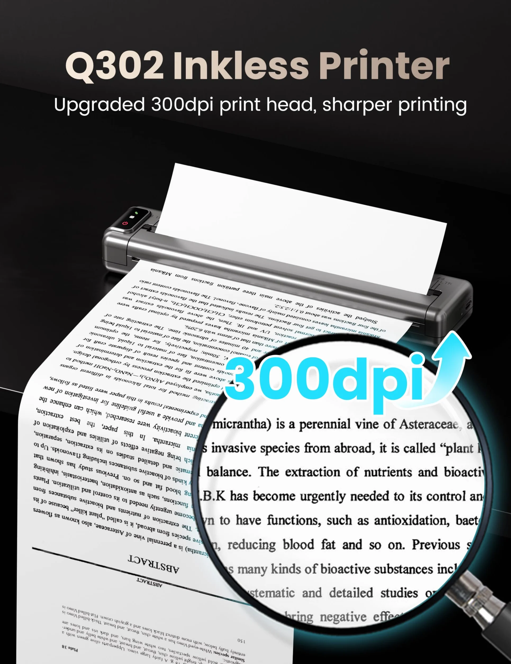 Phomemo Q302 Imprimante thermique A4 mobile WiFi Bluetooth USB 300 dpi
