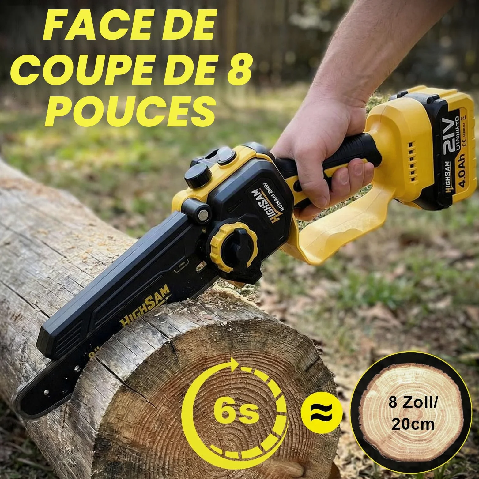 2-en-1 Tronçonneuse à Batterie & Scie à Élaguer, Moteur Sans Balais Compatible Makita 18V, 8 Pouces Mini Tronçonneuse, 2×4.0Ah, Perche 4.2m, Tête 180°, Élagage Branches & Coupe Bois