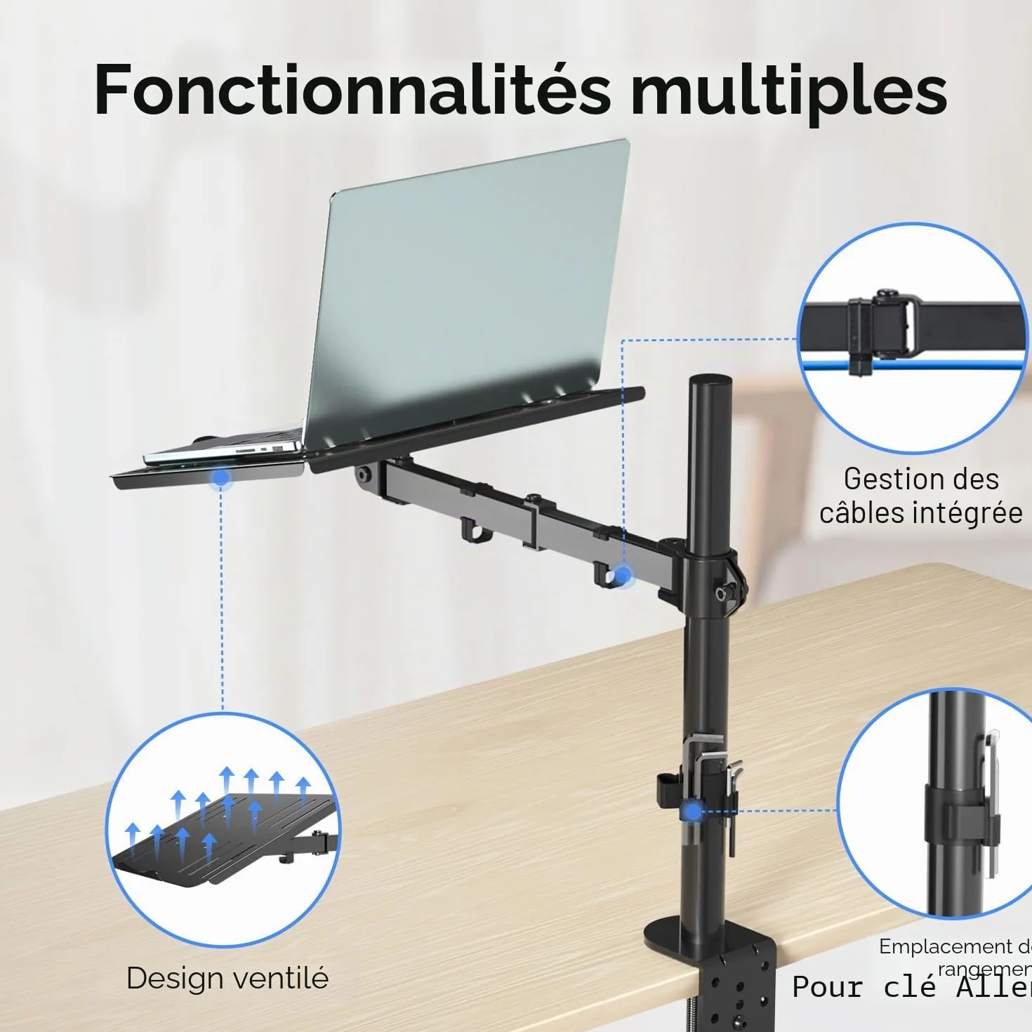 Suptek Support Écran PC avec Plateau pour Ordinateur Portable, Support Moniteur LCD/LED, Rehausseur d'Écran Bureau