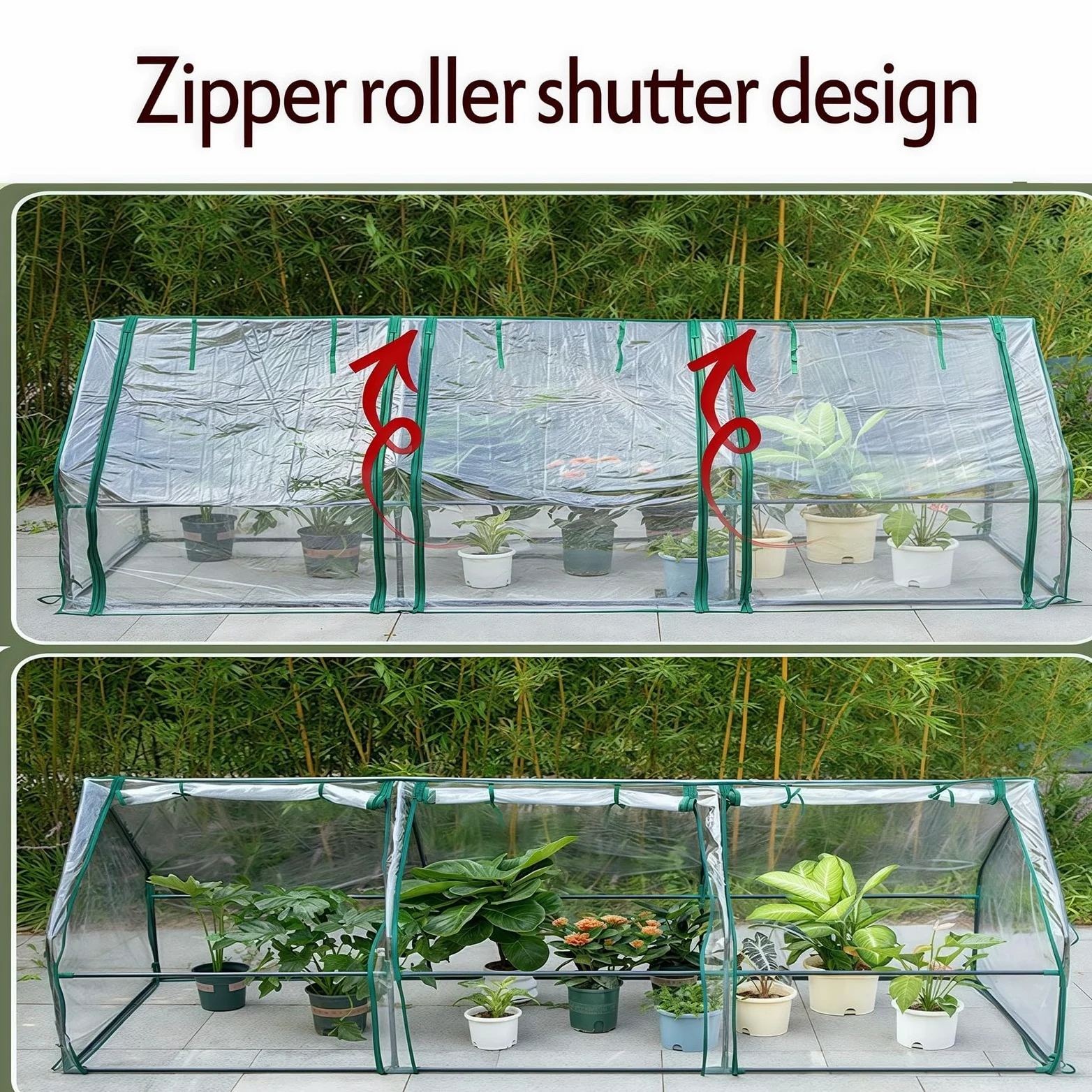 Mini serres, Serre pour Plantes d'extérieur Portable, avec Couvercle en PE, avec 3 Portes à Fermeture éclair, 240x90x90cm