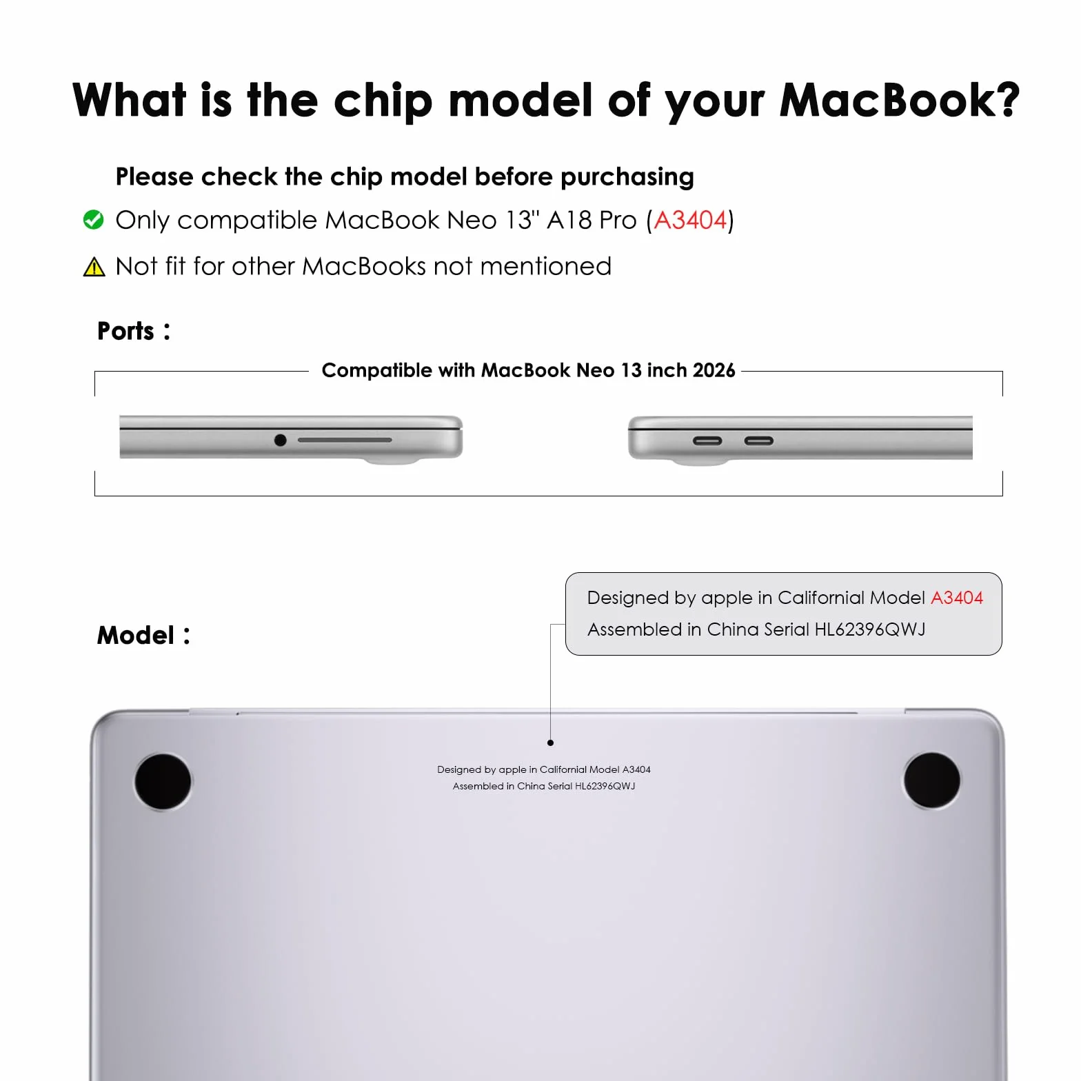 Coque Compatible MacBook Neo A18 Pro A3404 13 Pouces 2026, Étui Protection Rigide Brillante Transparente