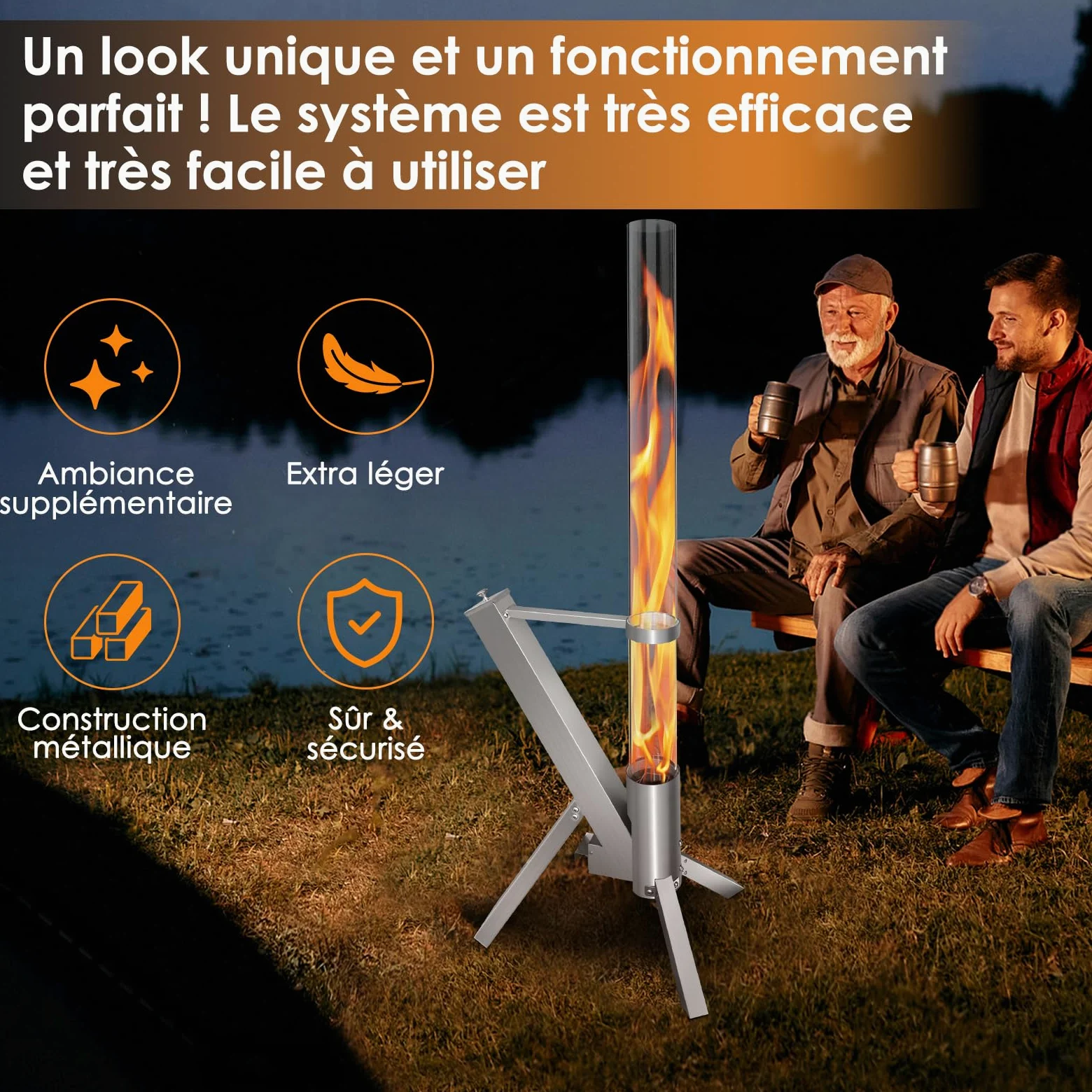 CTSC Kit Pellet Torch avec Tube en Verrea, Cheminée de Jardin, Fonctionne aux granulés, Flamme jusqu'à 1m, ajoute de la lumière et de l'ambiance pour Porche, terrasse, Jardin et arrière-Cour