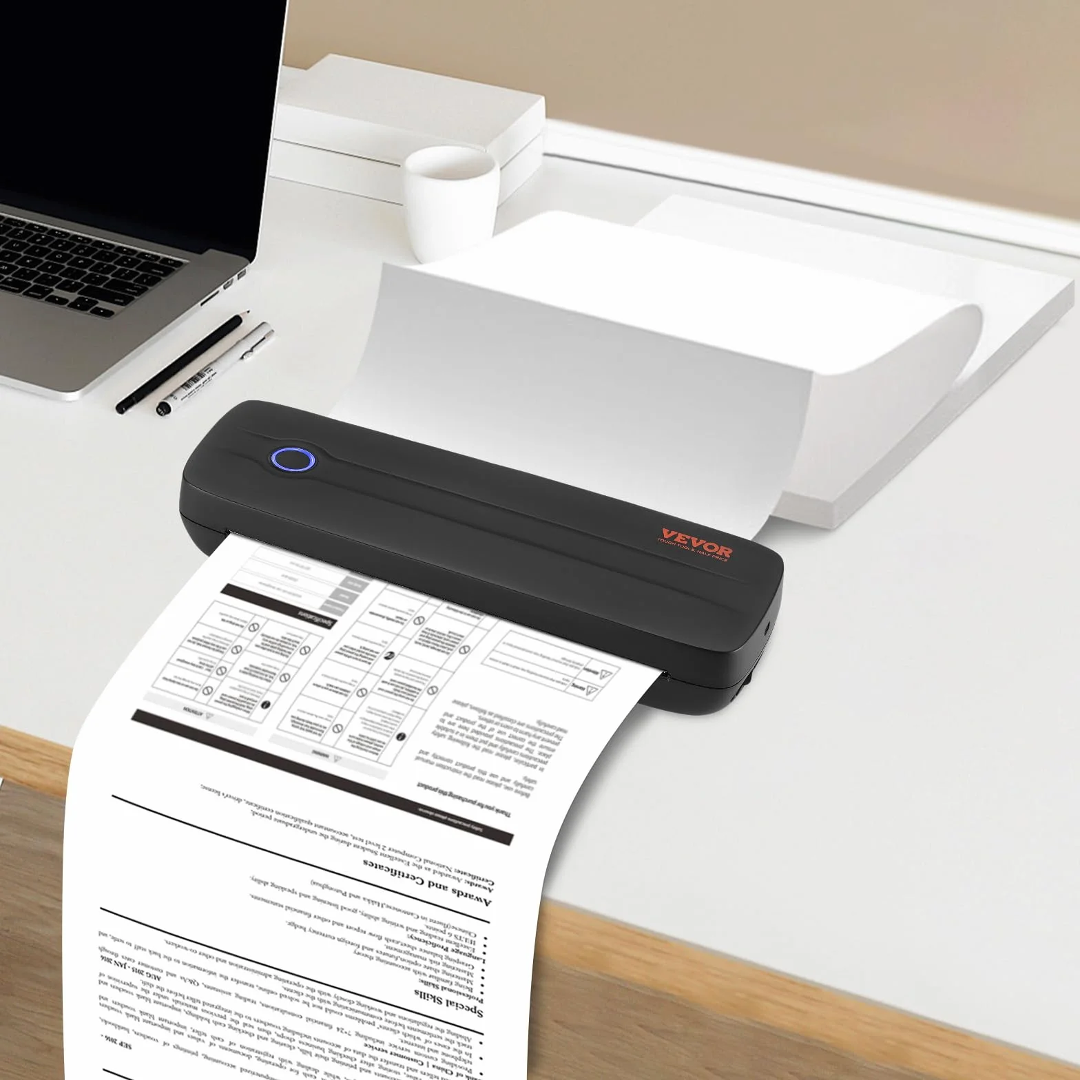 VEVOR Imprimante Thermique Portable sans Fil 203 DPI, Mini Bluetooth sans Encre pour Papier A4/A5