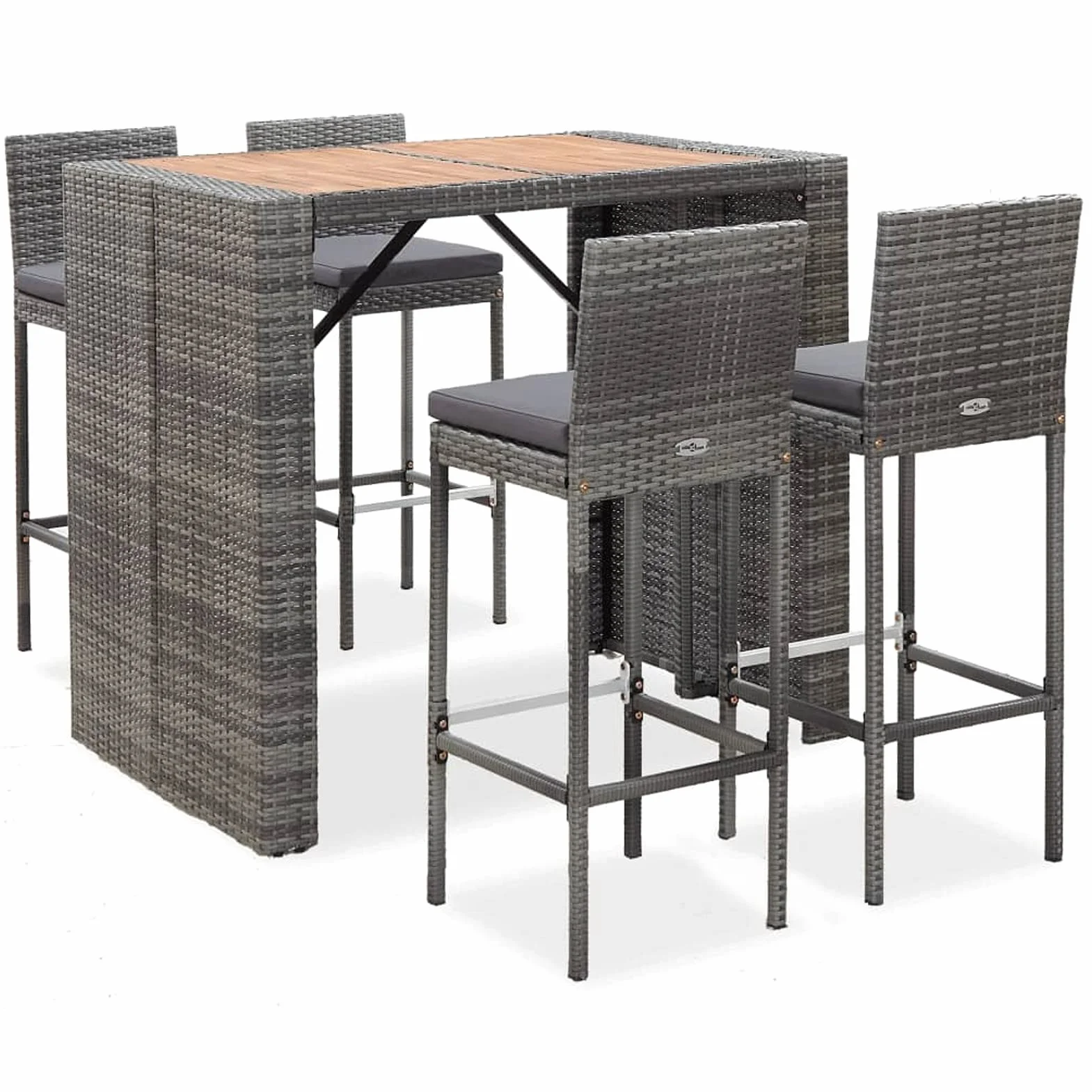 Ensemble de Bar 5 pcs Résine tressée Bois d'acacia Gris Mobilier de Jardin
