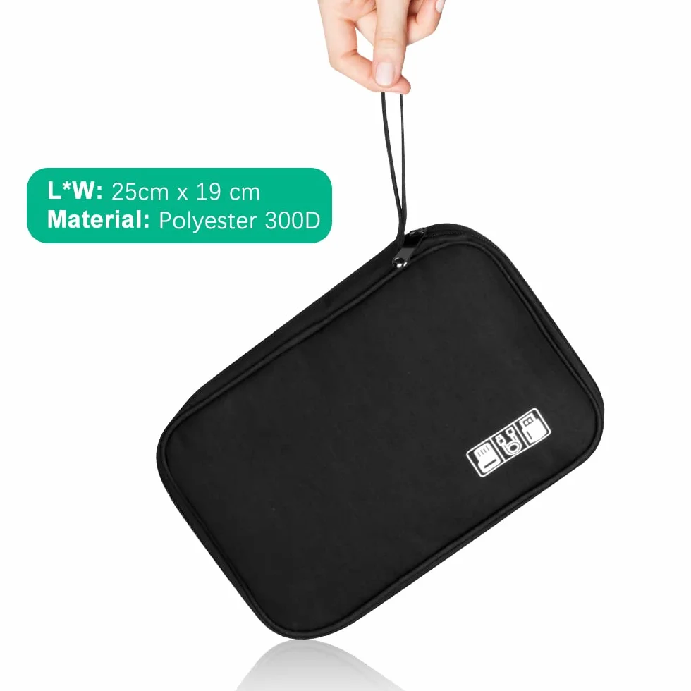 Sac Électronique Antichoc Anti Humide pour Câbles, Chargeur, Disques Durs, USB - Noir